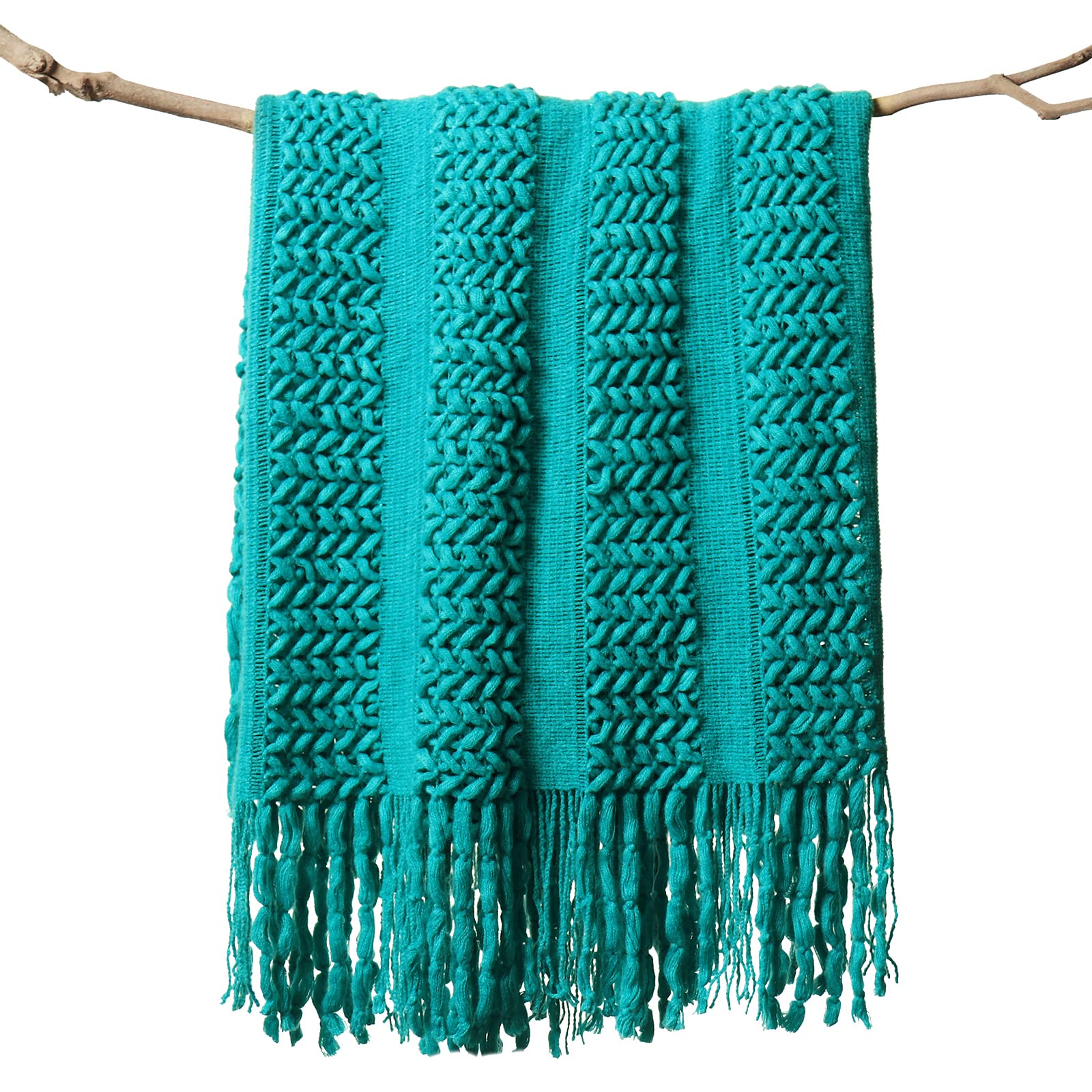 Lifein Soft Boho Knitted Farmhouse Throw Blanket - Cozy Lightweight Blanket with Tassels for Couch, Bed, Sofa & Chair | Perfect for Autumn, Home Decor & Gift (Teal/Turquoise, 50x60 inches) - Ideal for Reading Nooks, Fireplace Lounging & Cozy Evenings