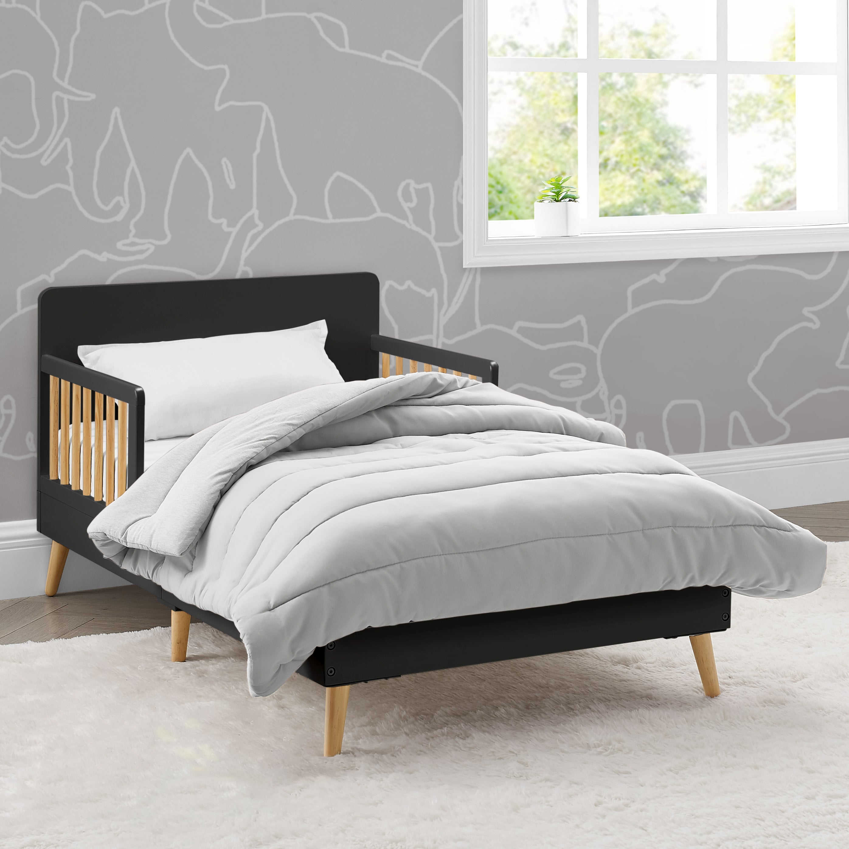 Logan Wood Toddler Bed - Solid Wood Convertible Crib for Kids, Safe & Sturdy Baby Bed for Boys & Girls - Perfect for Nursery, Daycare & First Big Kid Bed
