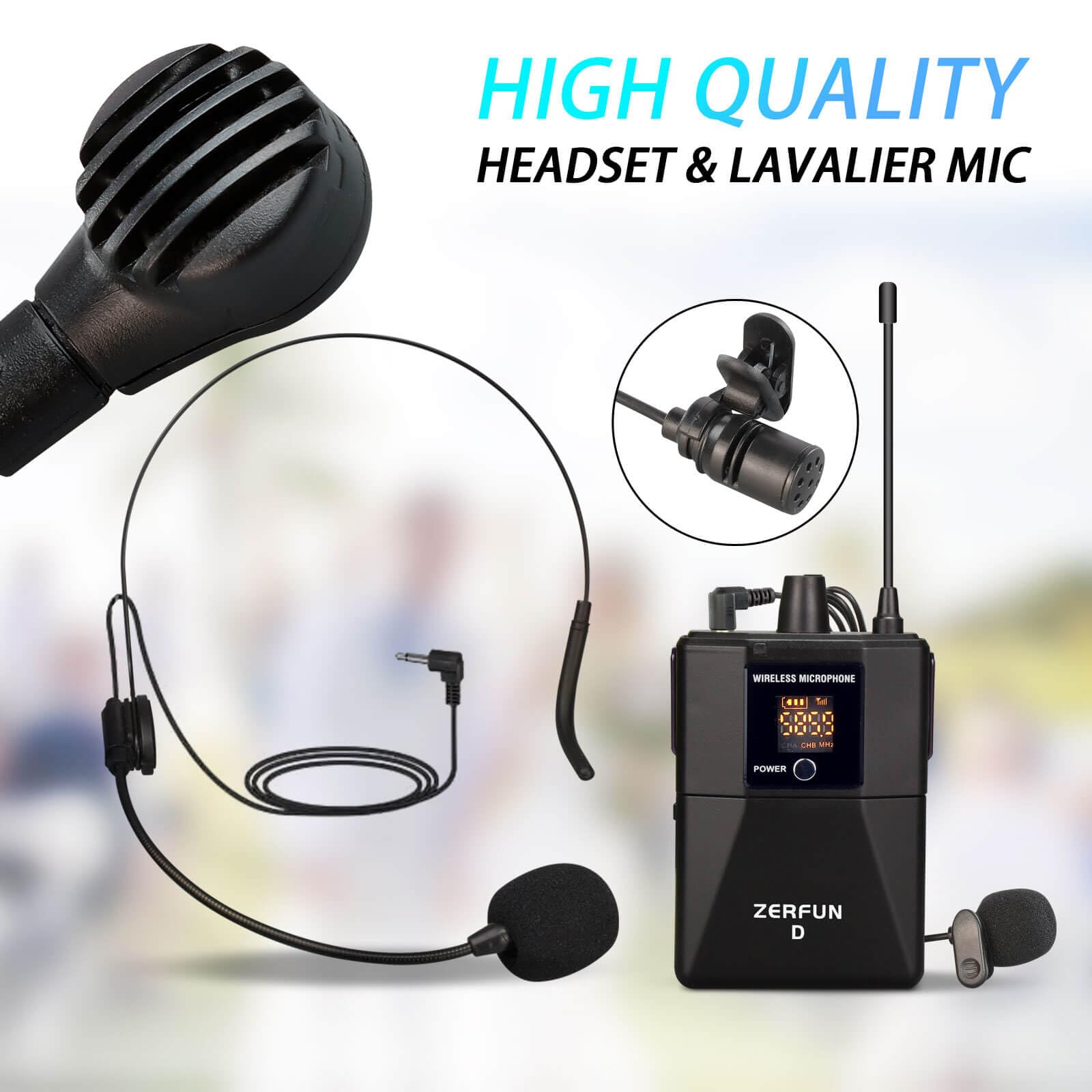 4 Channel UHF Wireless Microphone System - Pro Metal Cordless Handheld & Lavalier Mics for Church, Karaoke, Singing & Events (4x50 Adjustable Frequency, Includes 2 Handheld & 2 Bodypack Mics with G8 Batteries) - Perfect for Worship Services, Live Performances & Home Karaoke Parties