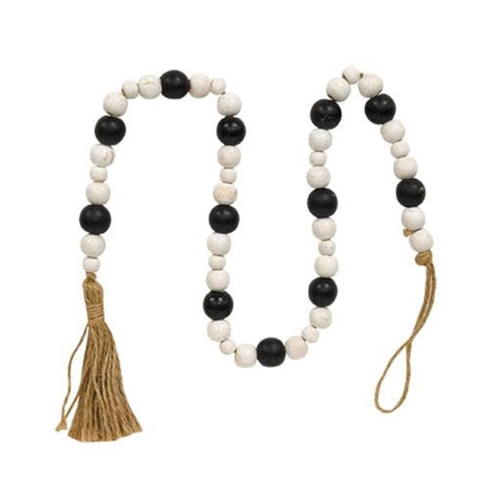 Black and White Wooden Bead Garland - 32.5 Inch Boho Home Decor for Wall, Wedding, Party & Nursery Decoration