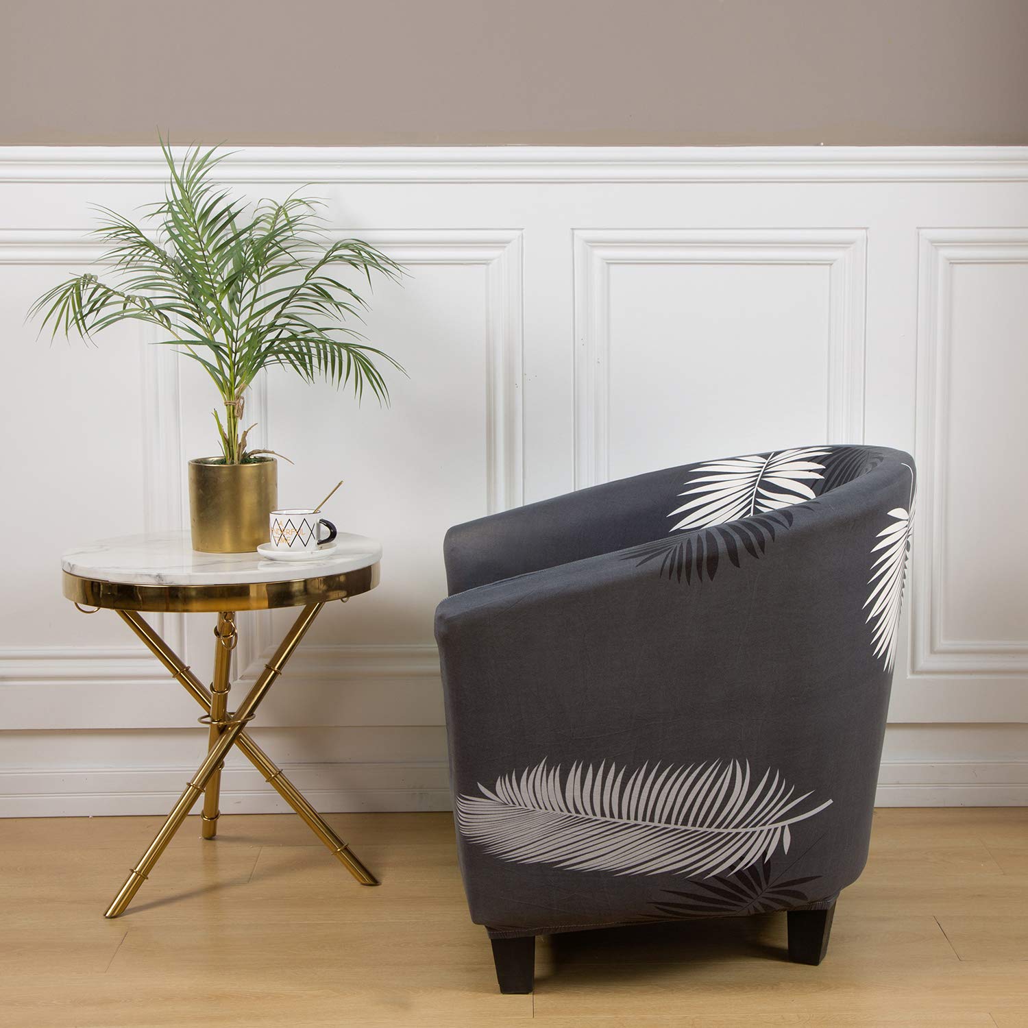 Premium Velvet Stretch Slipcover for Armchairs, Club Chairs & Wingback Chairs - Soft Spandex Furniture Protector with Plush Velvet Fabric, Washable & Removable Sofa Cover (Feather Pattern) - Perfect for Living Room, Bedroom & Home Decor Upgrade