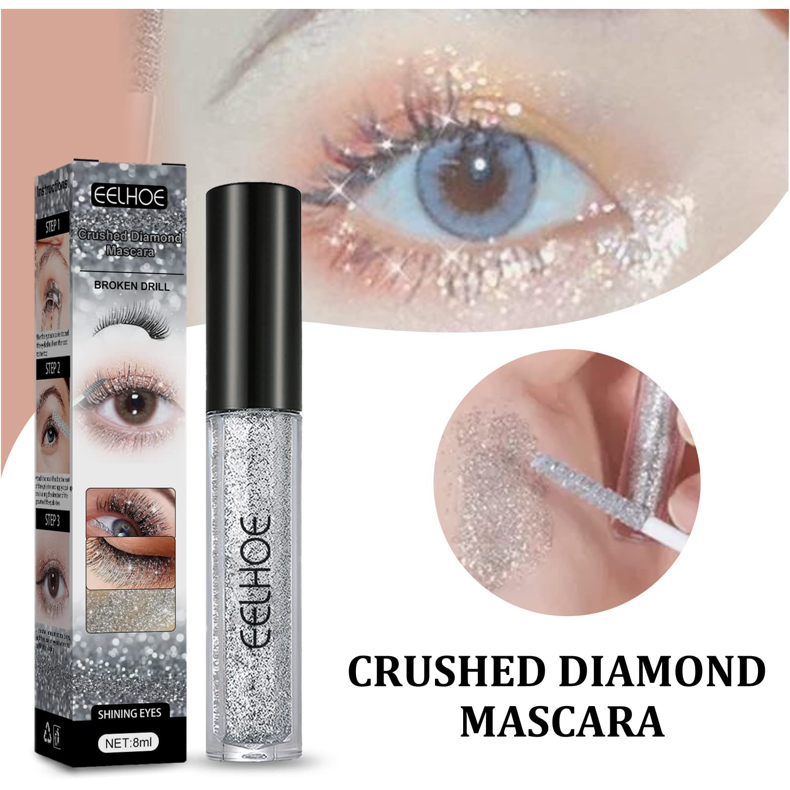 Waterproof Diamond Glitter Mascara - Long Lasting Shiny Sparkling Lash Makeup for Daily Wear, Cosplay, Party & Wedding | Perfect for Night Out, Special Events & Festival Makeup Looks