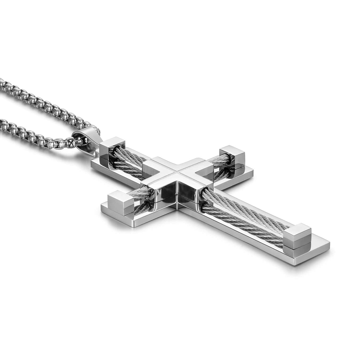 Stainless Steel Gold Cross Necklace for Men - Large White Gold Pendant with Gift Box - Perfect for Gifts, Church, Weddings & Everyday Wear