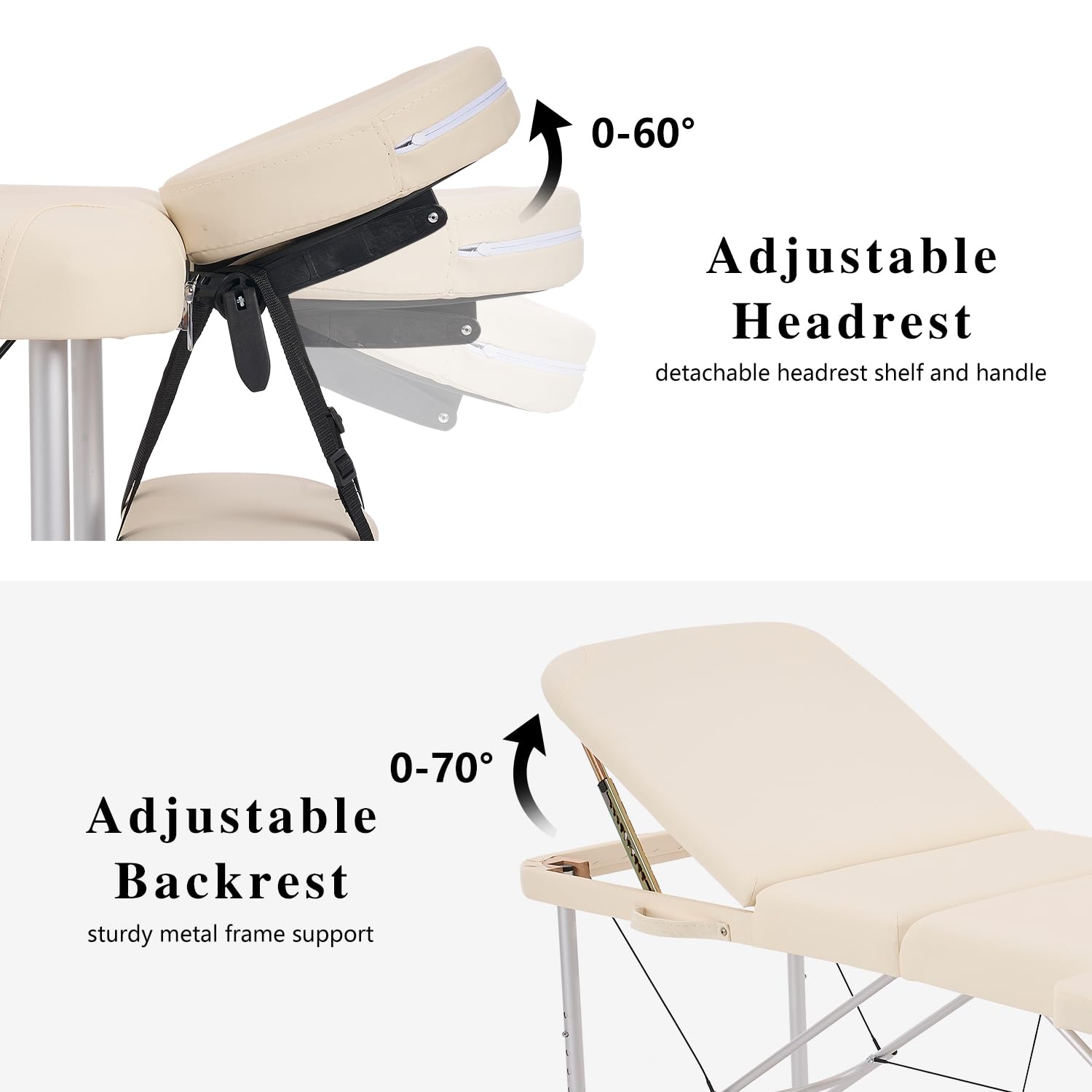 YOUNIKE Professional Portable Massage Table - Aluminum Alloy 3-Fold Design with Backrest, Lightweight & Height Adjustable - Perfect for Lash Extensions, Facial Spa, Beauty Salon, Tattoo Parlor & Home Use - Includes Full Accessories - White