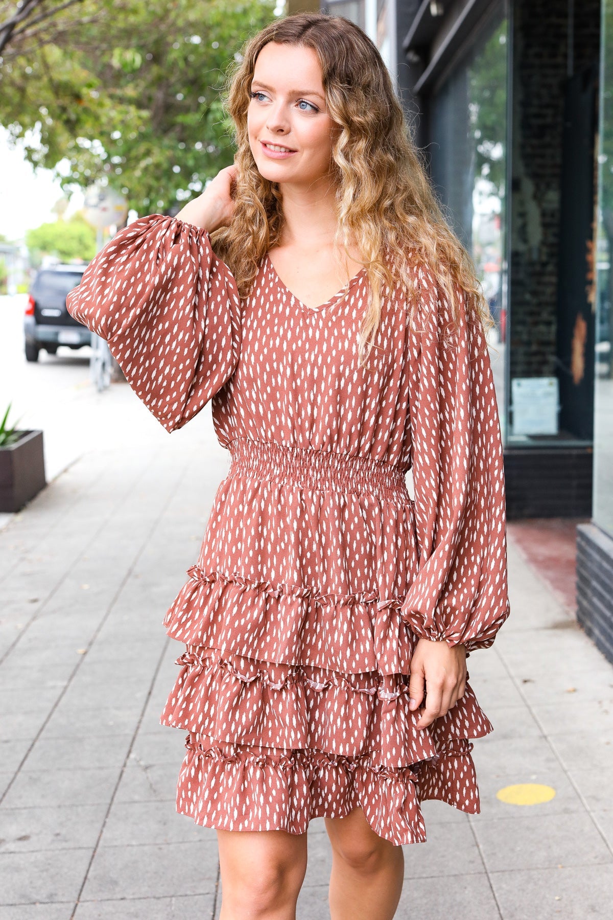 Stylish Terracotta Leopard Print Ruffle Tiered Dress for Women | Boho Chic Summer Dress for Beach Vacation, Date Night & Casual Outings