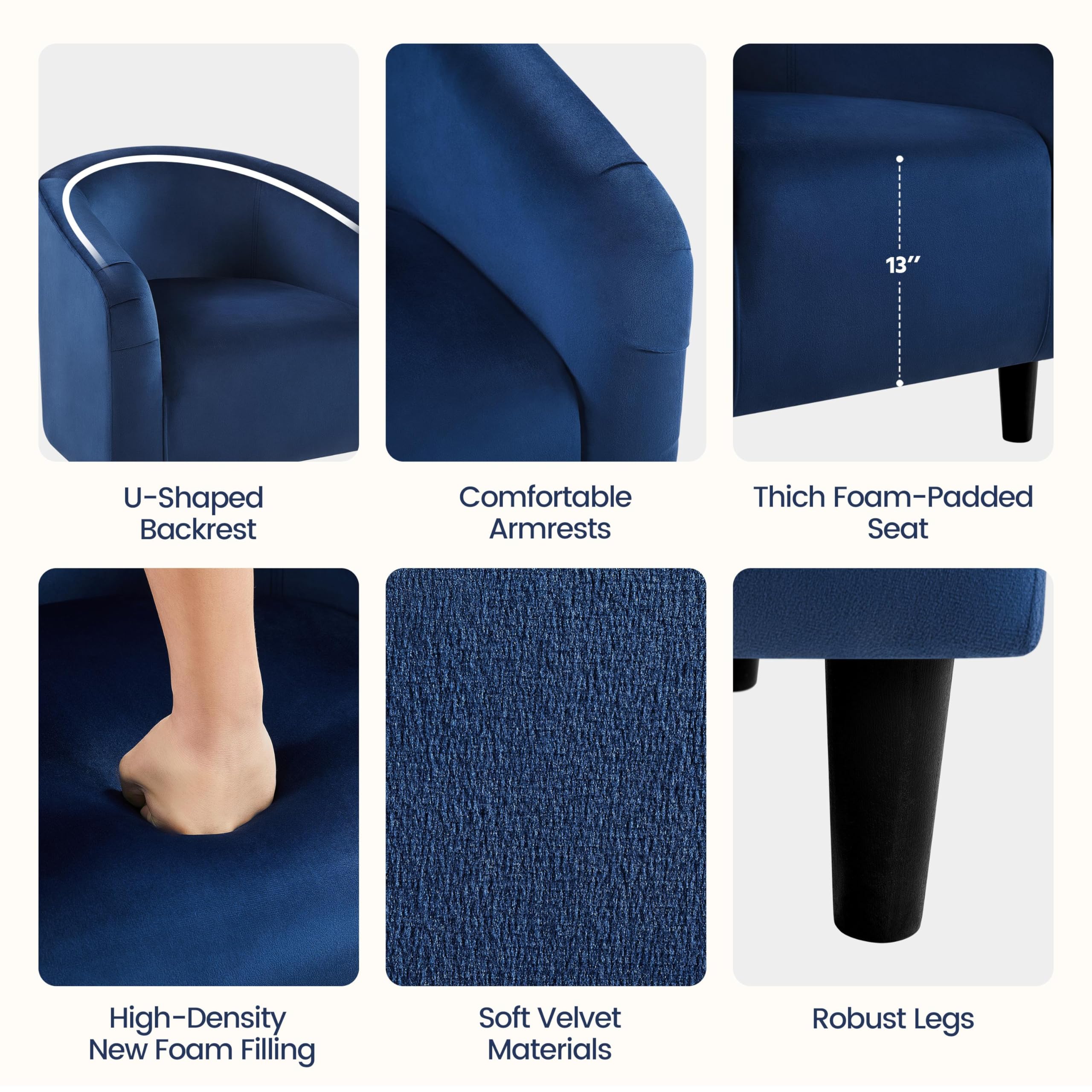 Yaheetech Velvet Club Chair - Modern Tufted Accent Armchair with Solid Wood Legs, Upholstered Barrel Chair for Living Room, Bedroom, Study or Office Waiting Area - Navy Blue Velvet Lounge Chair for Reading Nook, Conversation Seating or Cozy Home Decor