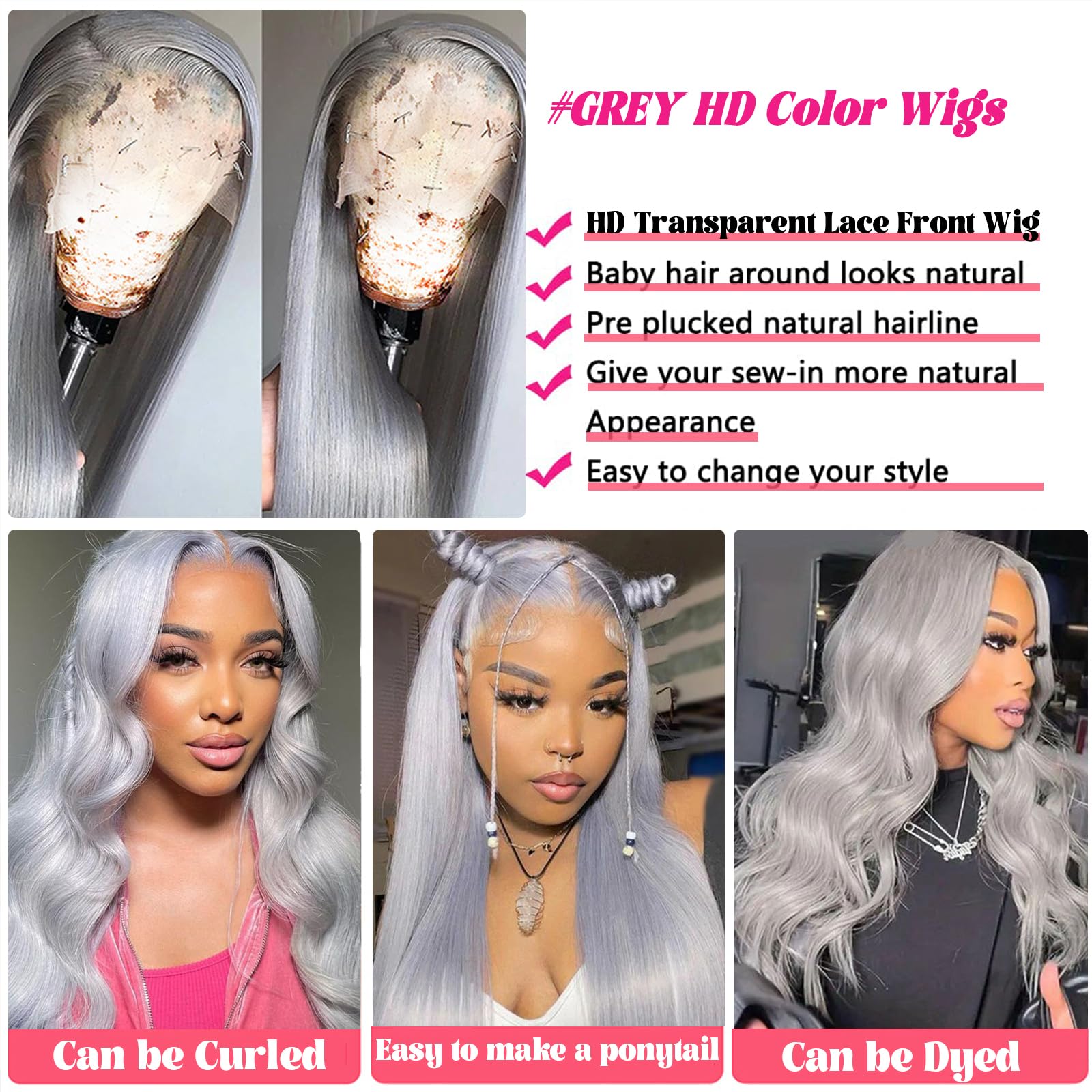 Smavida Silver Grey Lace Front Wigs Human Hair - Pre Plucked 13x4 HD Transparent Lace Frontal Wig with Baby Hair | Glueless Silver Straight Lace Wig for Black & White Women | 22 Inch | Perfect for Cosplay, Daily Wear & Special Occasions