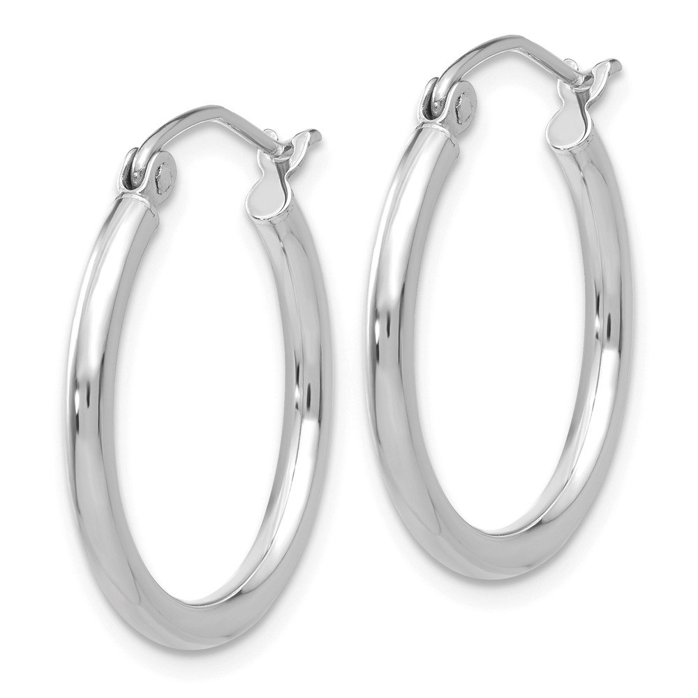 14K White Gold 2mm Lightweight Tube Hoop Earrings for Women - Minimalist Polished Circle Earrings for Everyday Wear, Gift Giving & Special Occasions