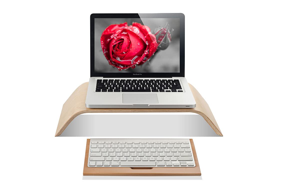 Baile Wood Monitor & Laptop Stand - Adjustable Desktop Riser for iMac, PC, Notebook (Walnut/Black) - Ergonomic Computer Holder for Home Office & Workspace Organization
