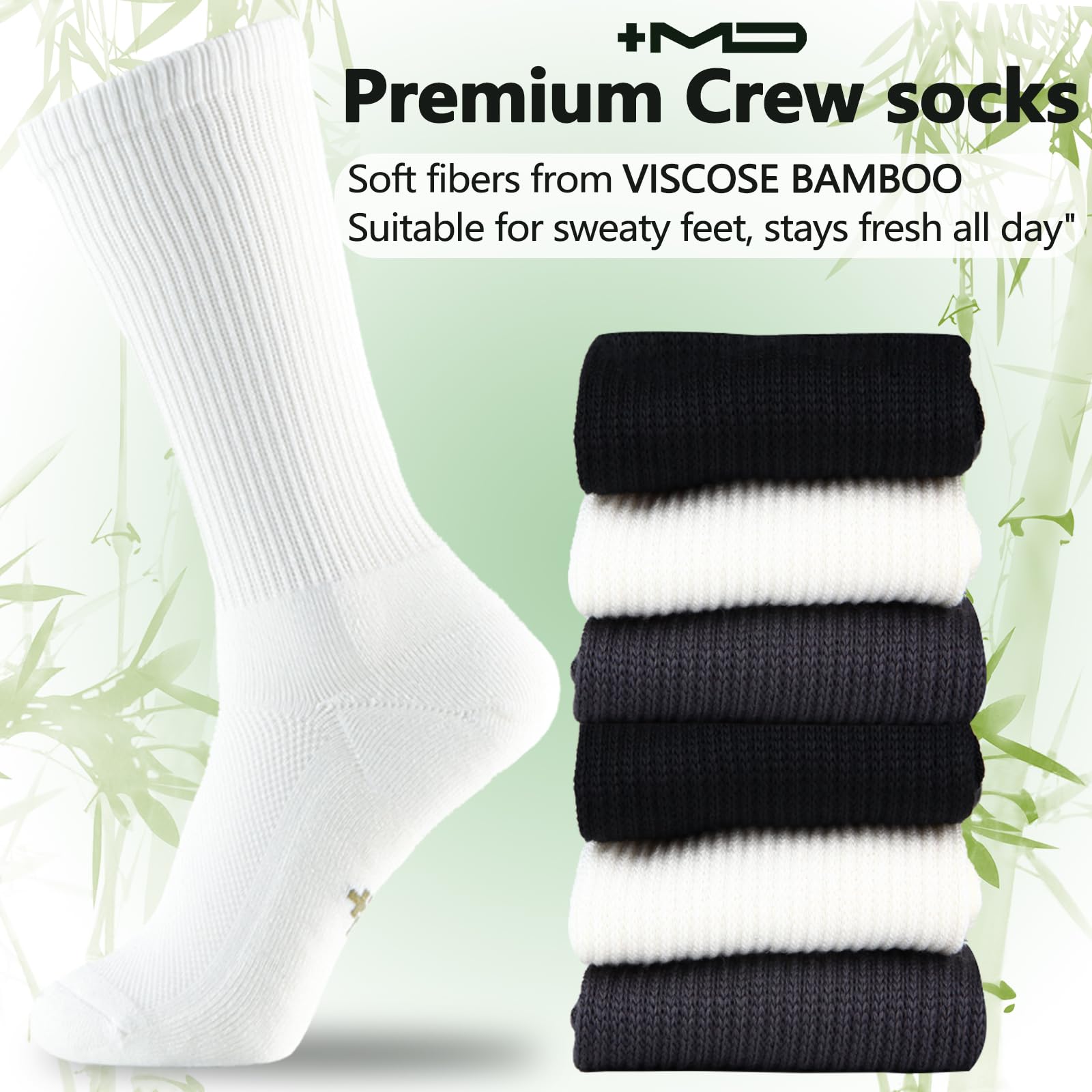 Premium 6-Pair Men's Bamboo Viscose Dress Socks - Soft Cushioned Crew Socks with Odor Control (Black & White) - Ideal for Office, Business & Formal Occasions