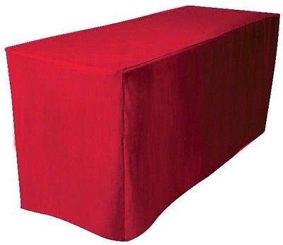 5 Feet Red Fitted Tablecloth - Premium Polyester Table Cover for Trade Shows, Banquets, Parties & Home Decor - Wrinkle & Stain Resistant