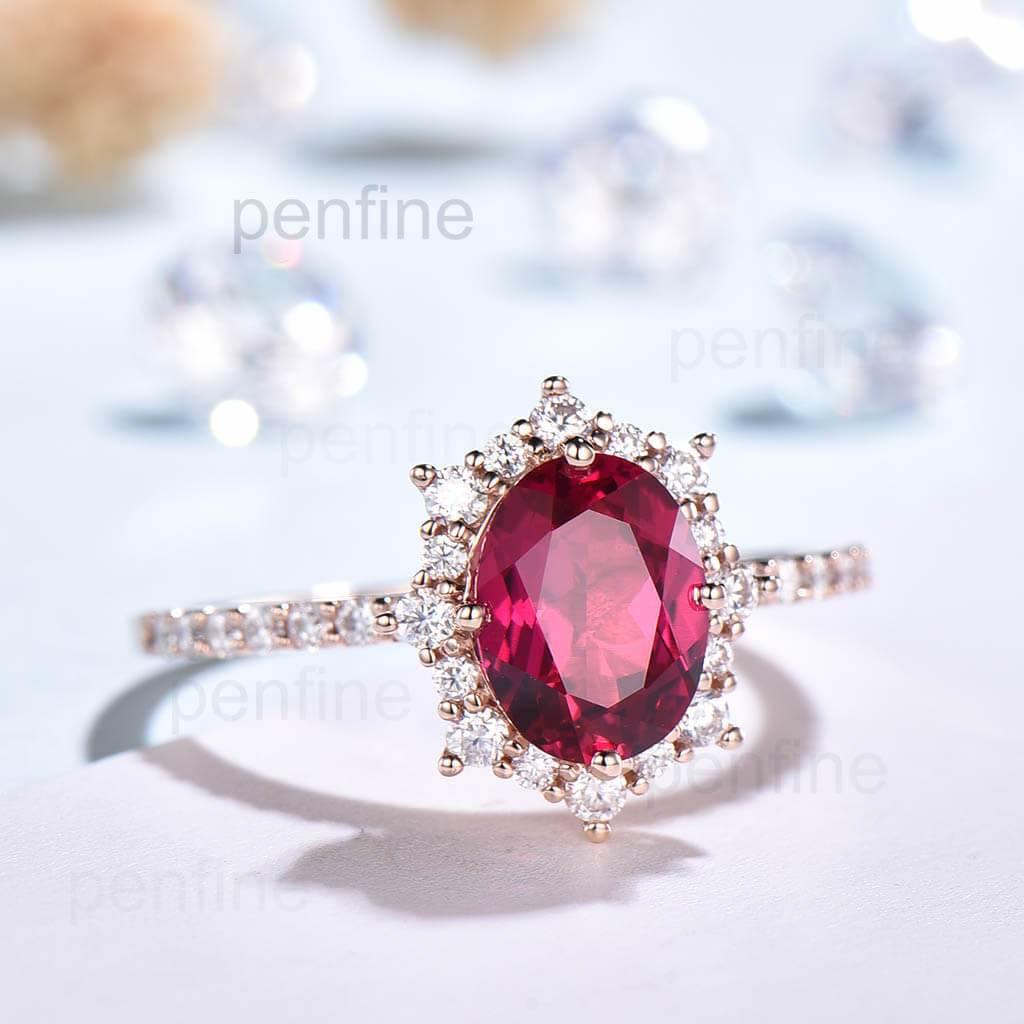 Vintage Style Floral Ruby Halo Engagement Ring in Rose Gold - Perfect for Wedding Proposals, Anniversary Gifts & Romantic Occasions
