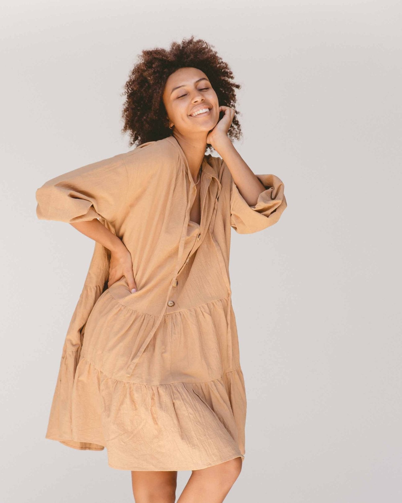 Avalon Smock Dress in Caramel - Stylish & Comfortable Women's Casual Dress for Everyday Wear, Work & Outings