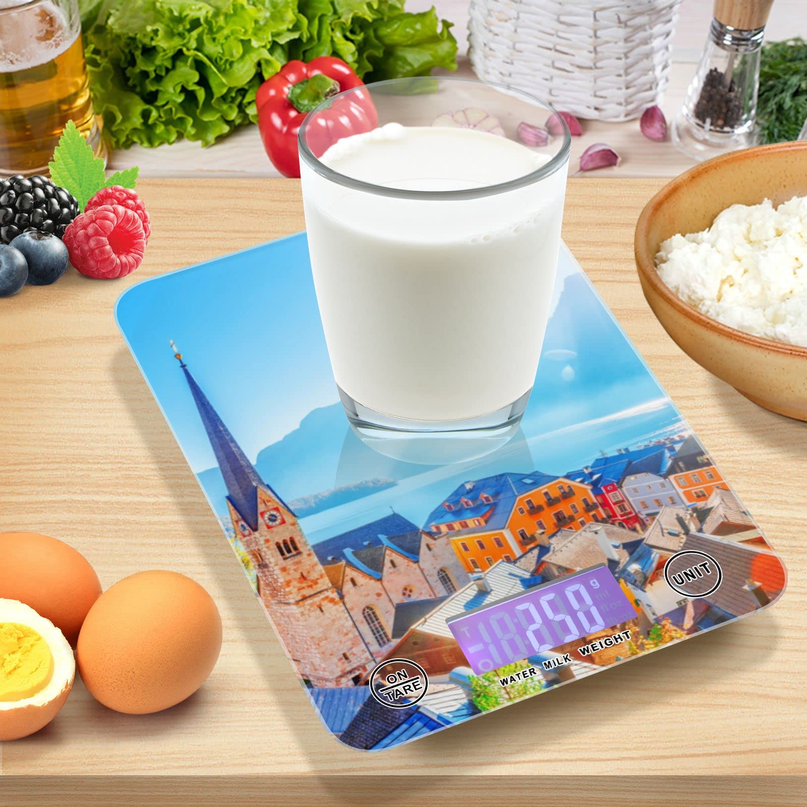 **Waterproof Digital Kitchen Scale - Ounces & Grams for Cooking, Baking, Weight Loss | Hallstatt-Inspired Historical Design | Perfect for Home, Restaurant & Meal Prep**