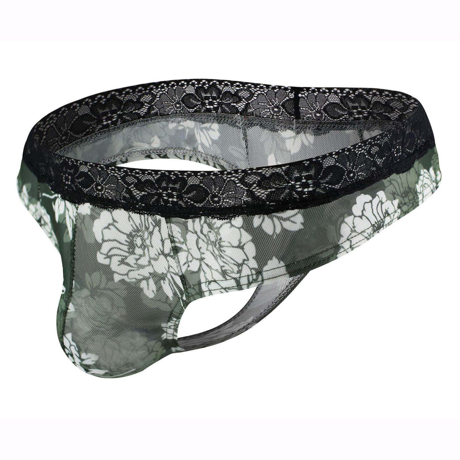 Breathable Lace Thong Underwear for Men - Printed Transparent Underpants | Comfortable & Sexy Mens Underwear for Daily Wear, Sleep & Special Occasions