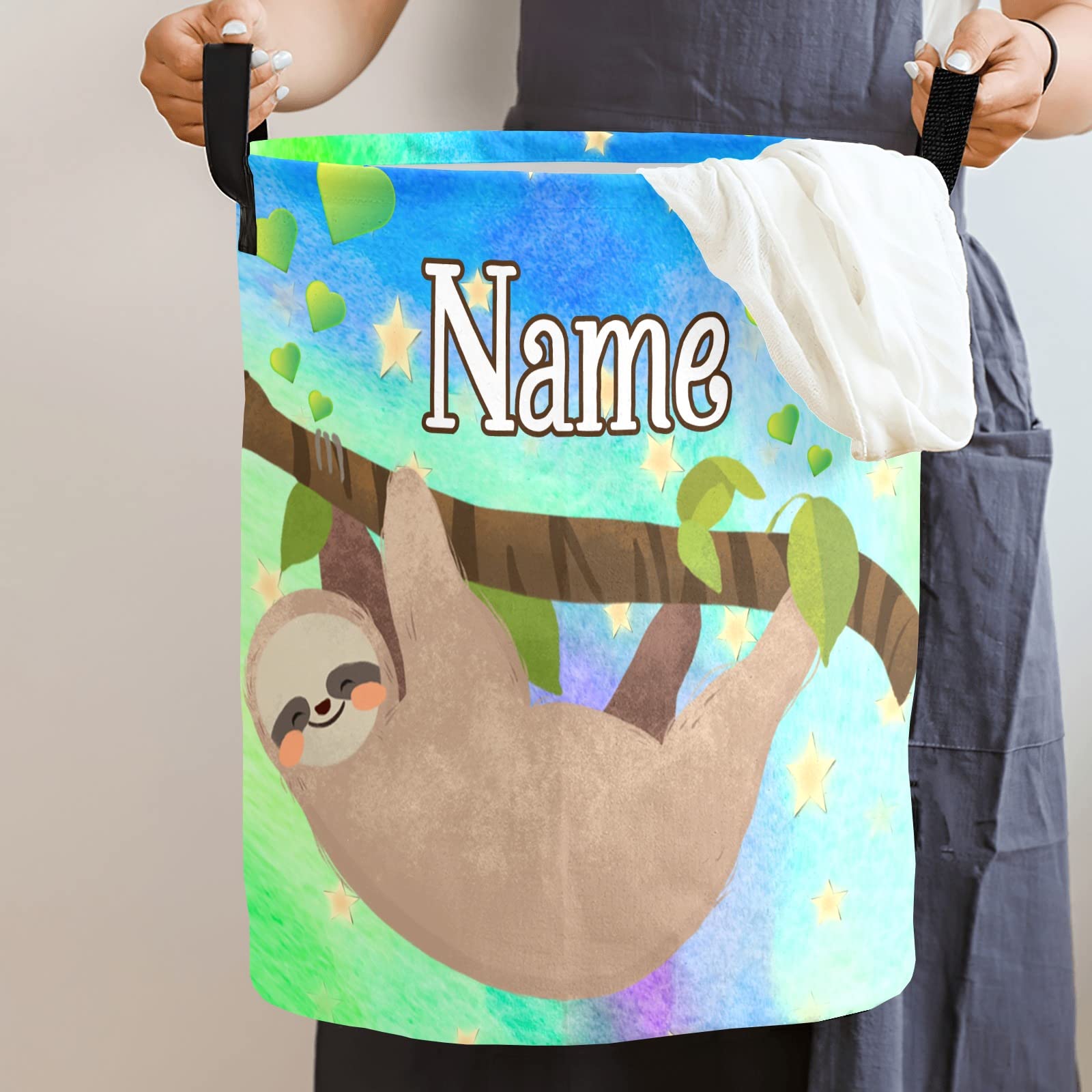 Custom Personalized Sloth Laundry Hamper with Name - Cute Storage Basket with Handle for Clothes, Towels & Toys - Perfect for Bathroom, Bedroom, Kids Room & Dorm Organization