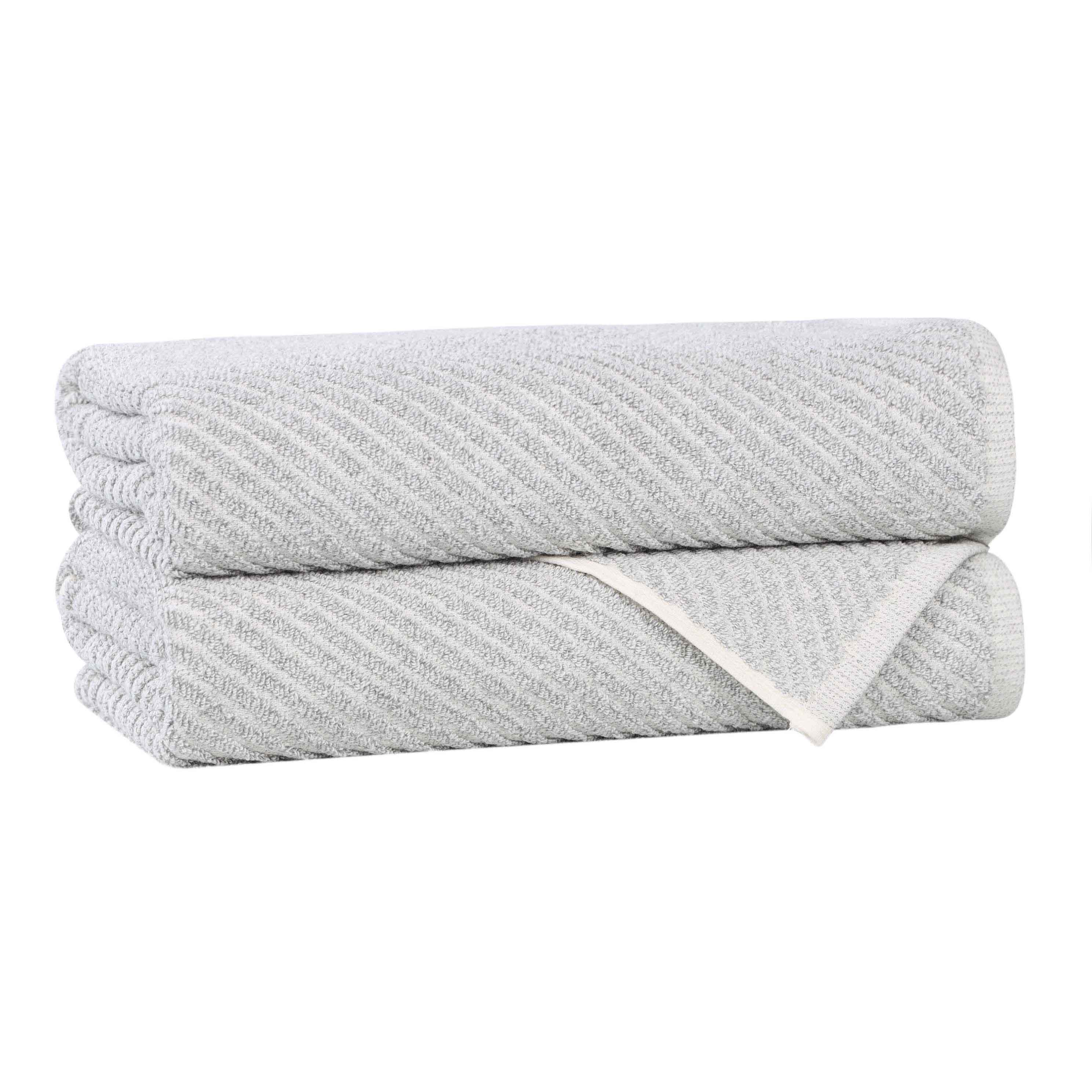 Premium Amelia Cotton Blend Diagonal Stripes Bath Towels - Soft & Absorbent Set of 2 - Perfect for Spa, Bathroom & Beach Use