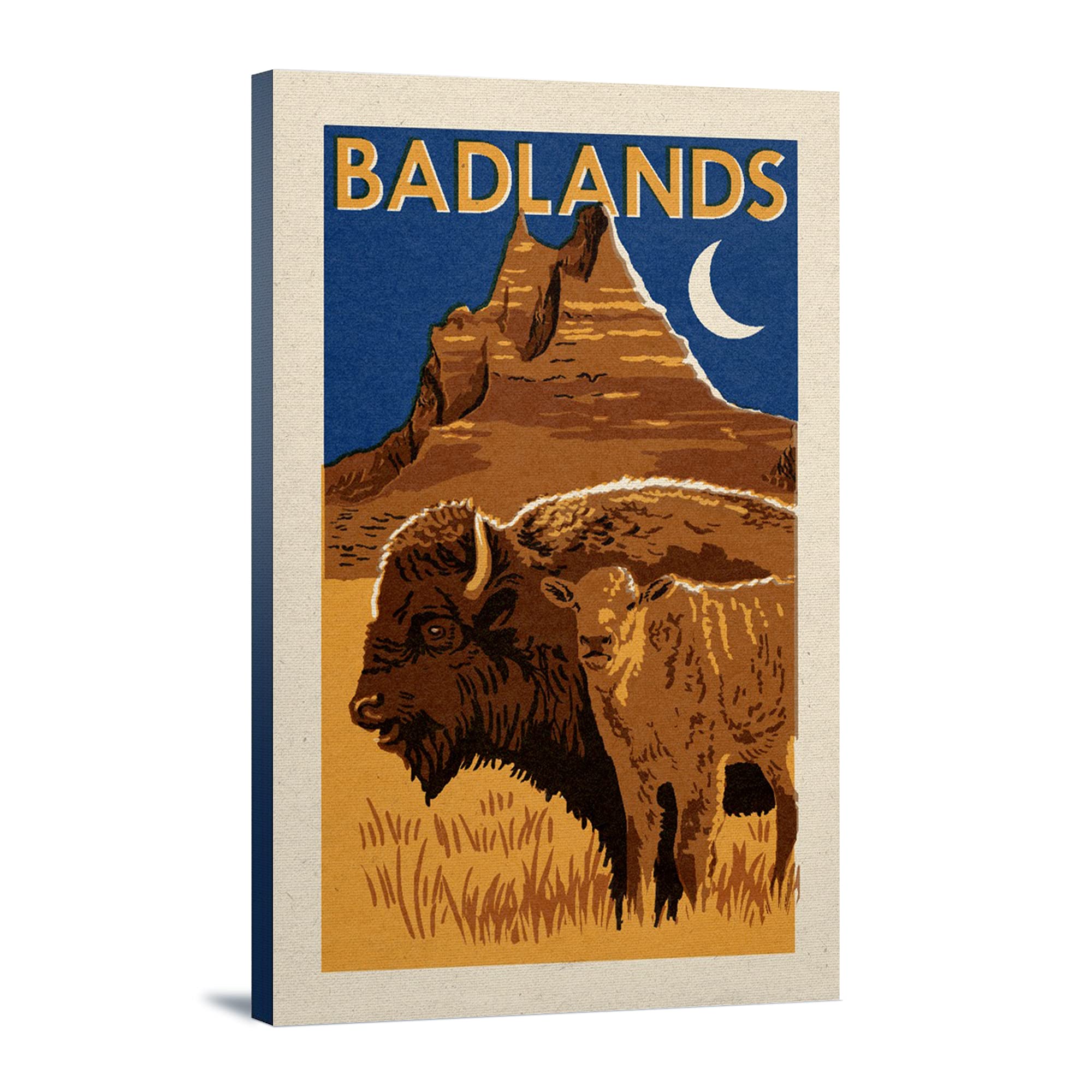 Lantern Press Badlands National Park Woodblock Art Print - 16x24 Wrapped Canvas Wall Decor for Living Room, Bedroom & Office