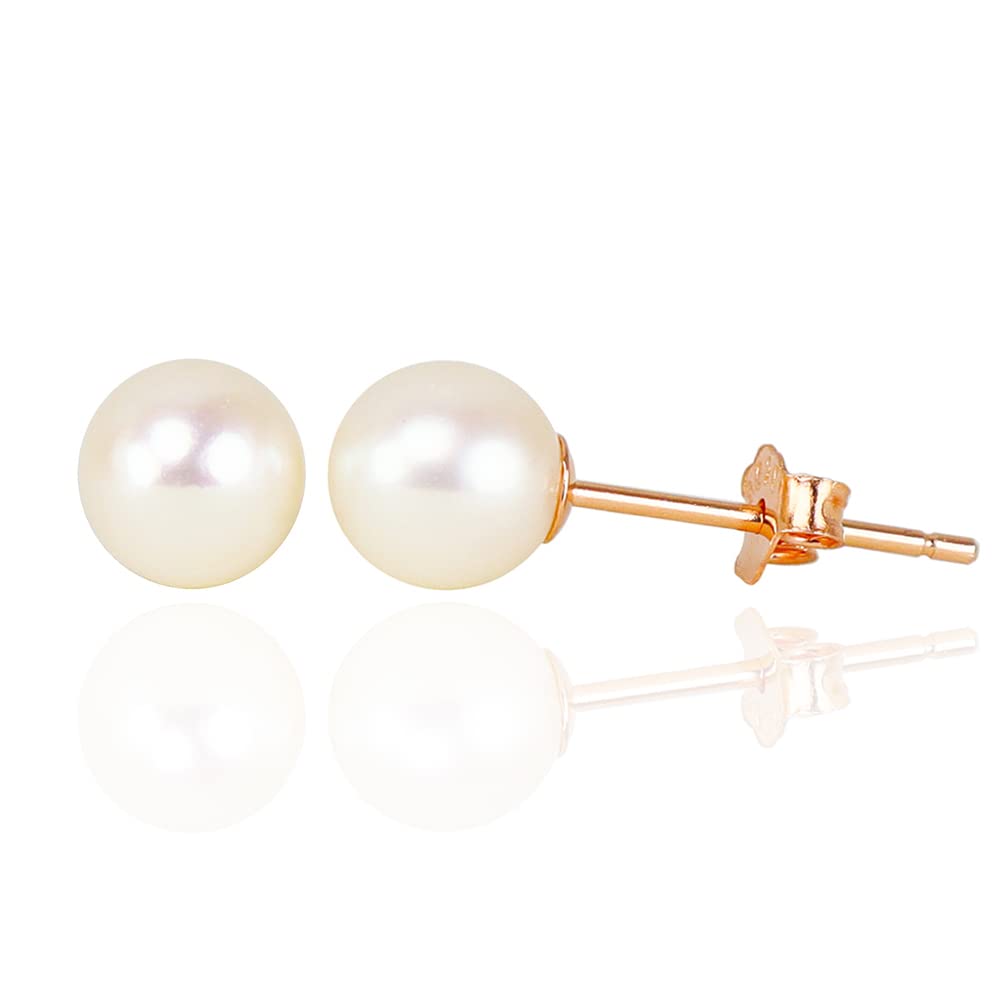 18K Gold Plated 925 Sterling Silver Stud Earrings with Freshwater Cultured Pearl - Elegant Round Pearl Ear Studs for Women & Girls - Perfect for Weddings, Parties & Everyday Wear