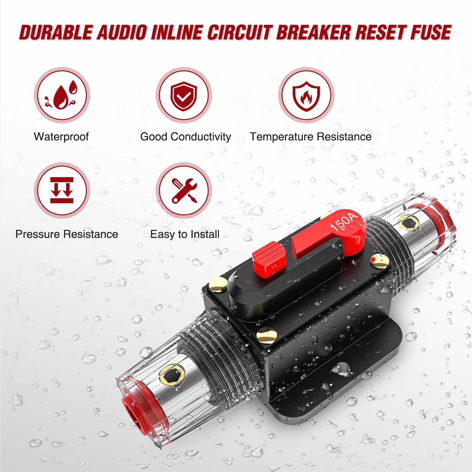 150A Circuit Breaker Reset Fuse Holder - Waterproof DC 12V-48V High Amp Circuit Protection for Marine, RV, Solar & Automotive Electrical Systems