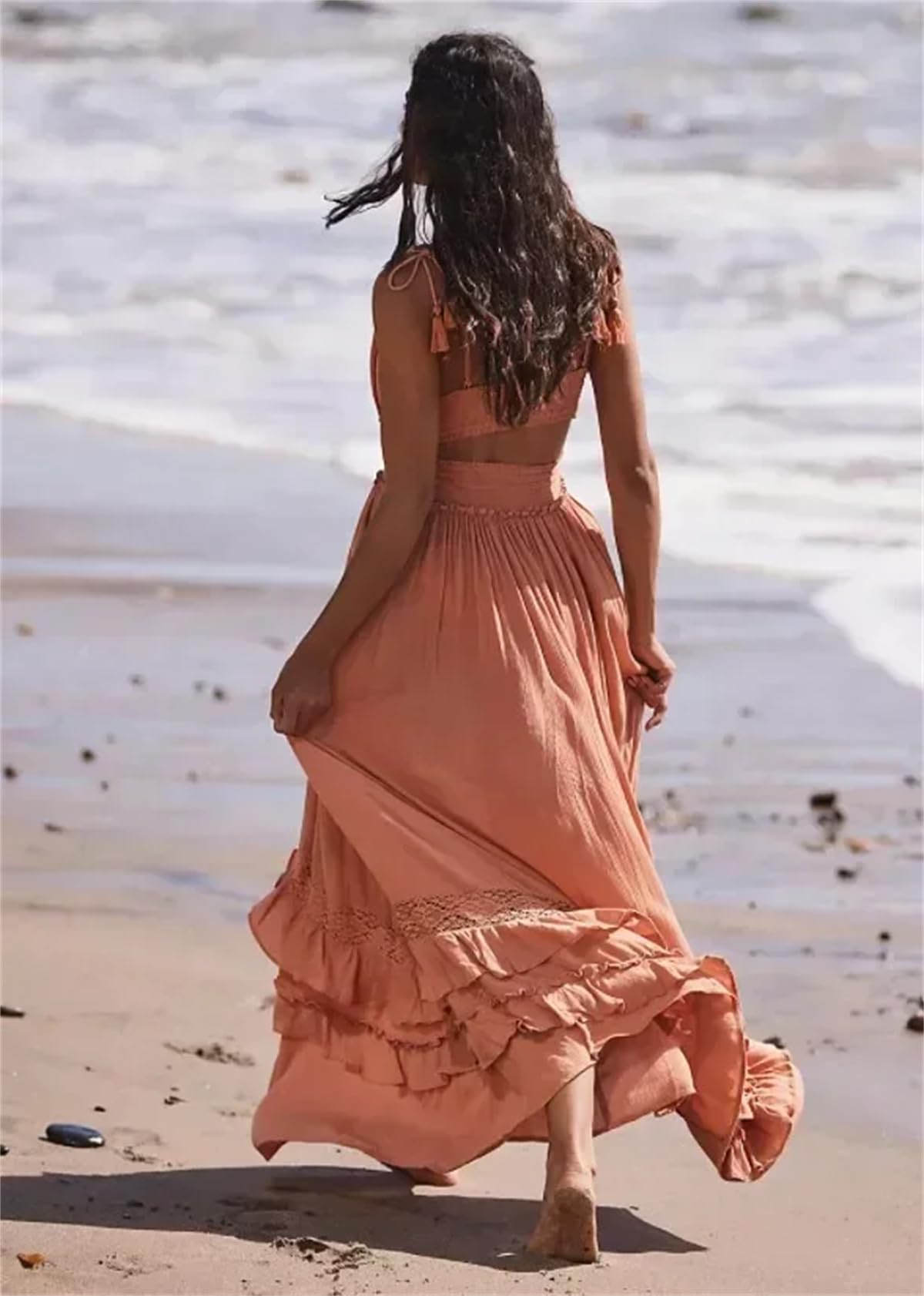 Women's Summer Sleeveless Beach Maxi Dress - Sexy Boho Floral Lace Ruffled Sundress for Vacation, Party & Date Night | Lightweight Comfortable Casual Dress