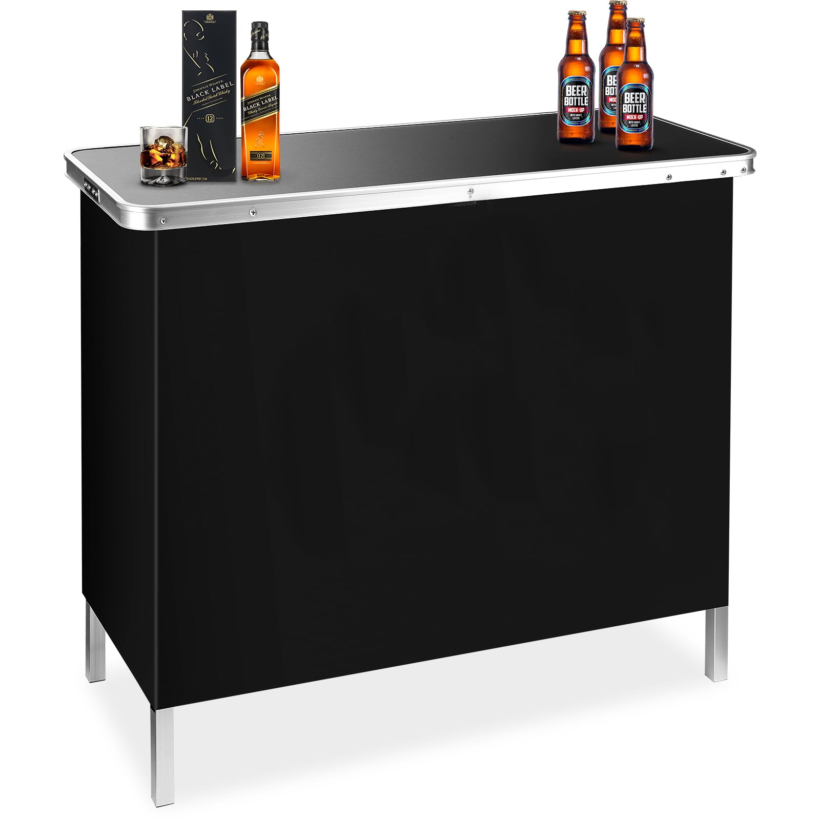 BRILLIHOOD Folding Bar Table - Portable Picnic & Camping Table with Storage Shelf | Mobile Bartender Station for Outdoor, Tailgate, Party, BBQ, Events | Includes Removable Skirt & Carrying Case | Perfect for Backyard Entertaining, Beach Picnics, and Tailgating Parties