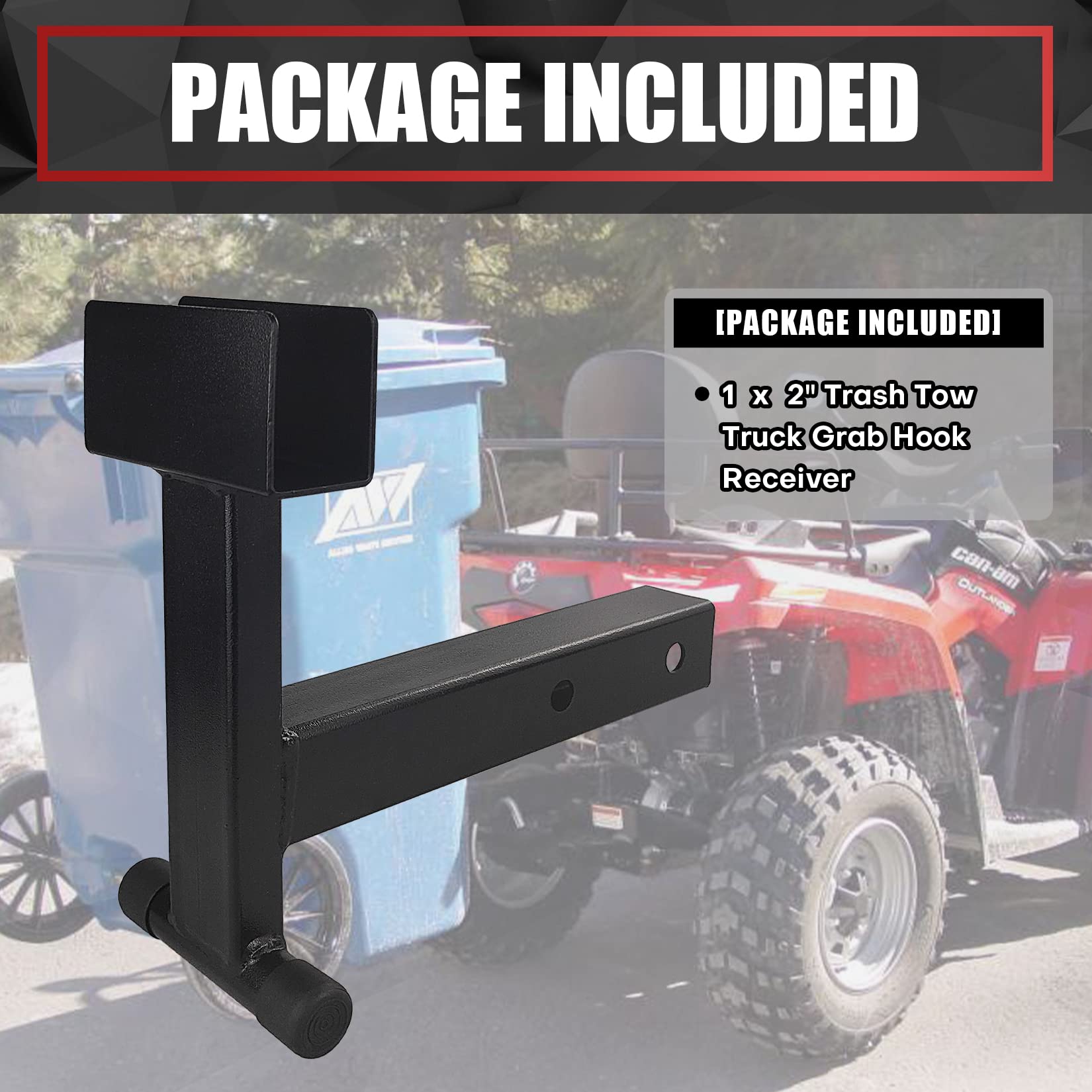 2 Inch Trash Can Hauler - Heavy Duty Grabber Hitch Receiver for Lawn Mowers & Garden Tractors, Single Tank Trash Tow Hook Attachment - Perfect for Yard Waste, Recycling & Garbage Collection