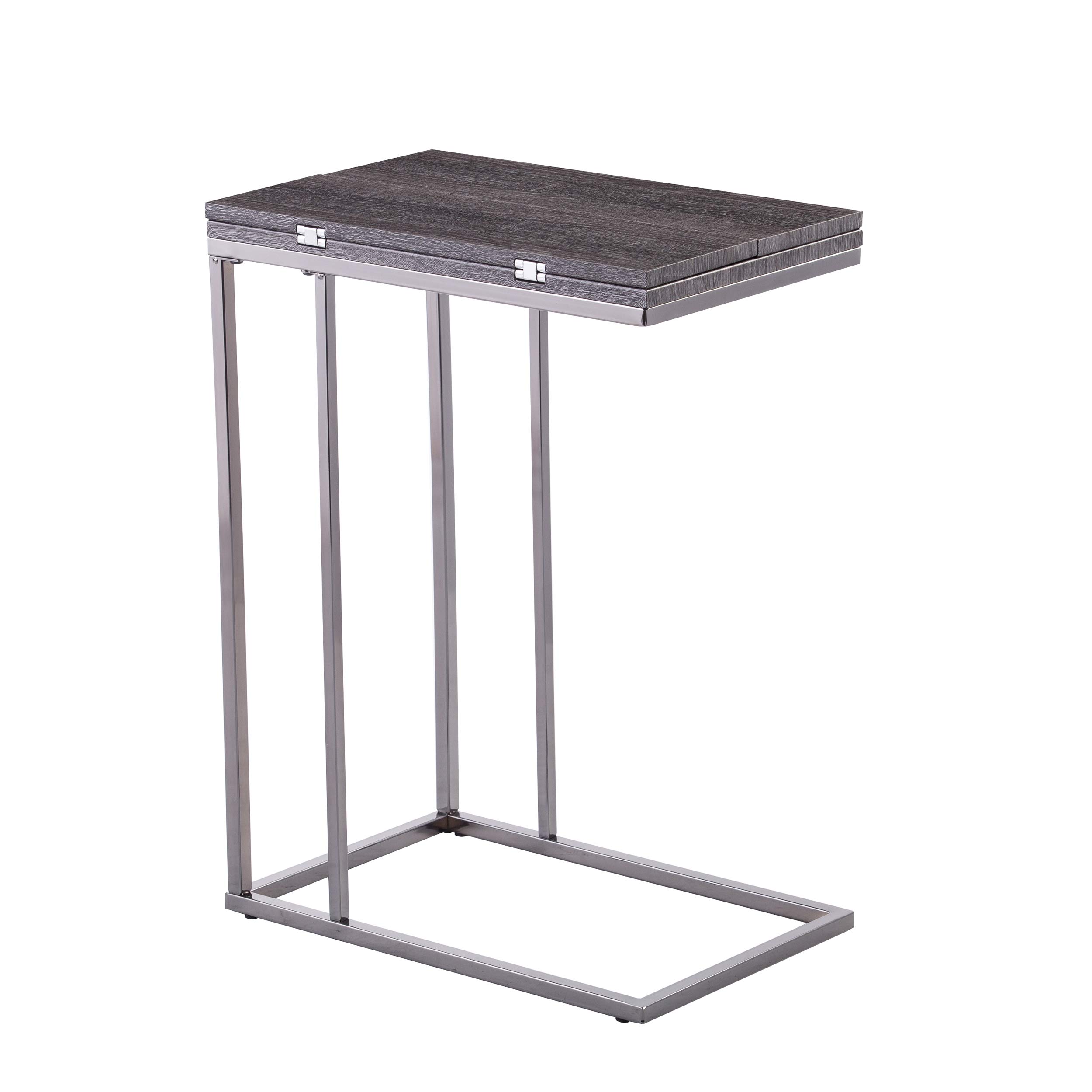 SEI Furniture Clarkdom End Table - Graywash & High Gloss Black Finish - Modern Nightstand for Living Room, Bedroom, or Office