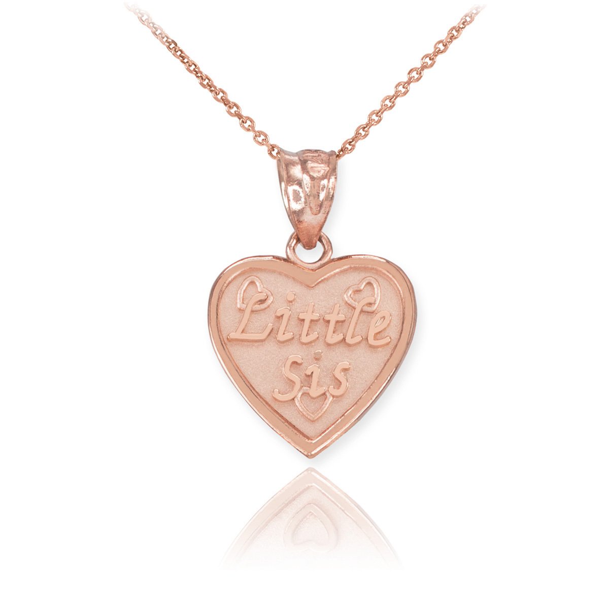 14K Rose Gold Little Sister Heart Necklace - Dainty & Elegant Jewelry Gift for Sisters, Best Friends, Girlfriend - Perfect for Birthdays, Anniversaries & Special Occasions