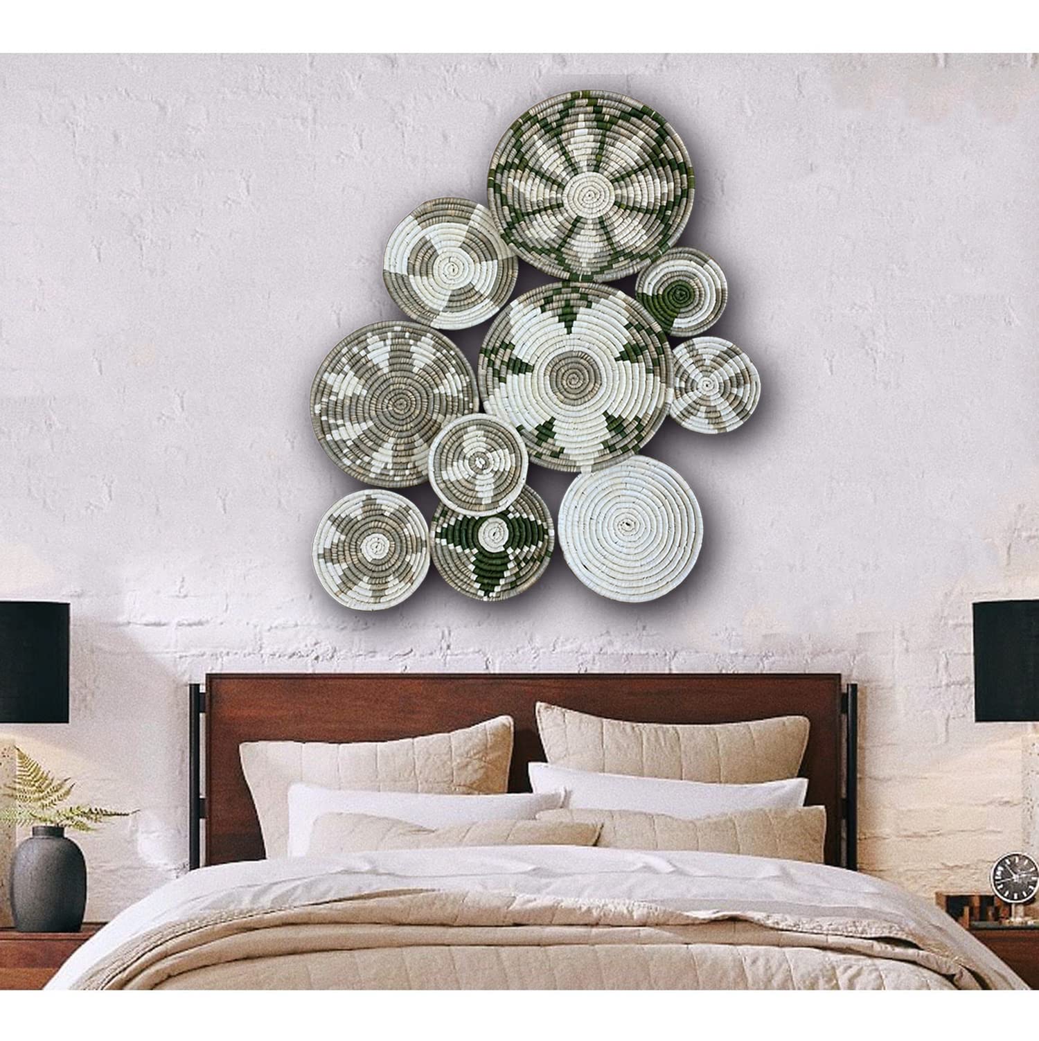 10-Piece Boho Rattan Wall Basket Set - Handmade Woven Wicker Wall Decor for Living Room, Bedroom & Nursery - Natural Boho Wall Art, Hanging Baskets, Boho Gift for Mom, Housewarming & Home Decoration