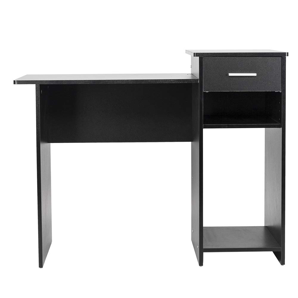 Ergonomic Wooden Computer Desk with Drawer & Storage Shelf - Sturdy PC Study Writing Table Workstation for Home Office, Gaming Setup & Remote Work