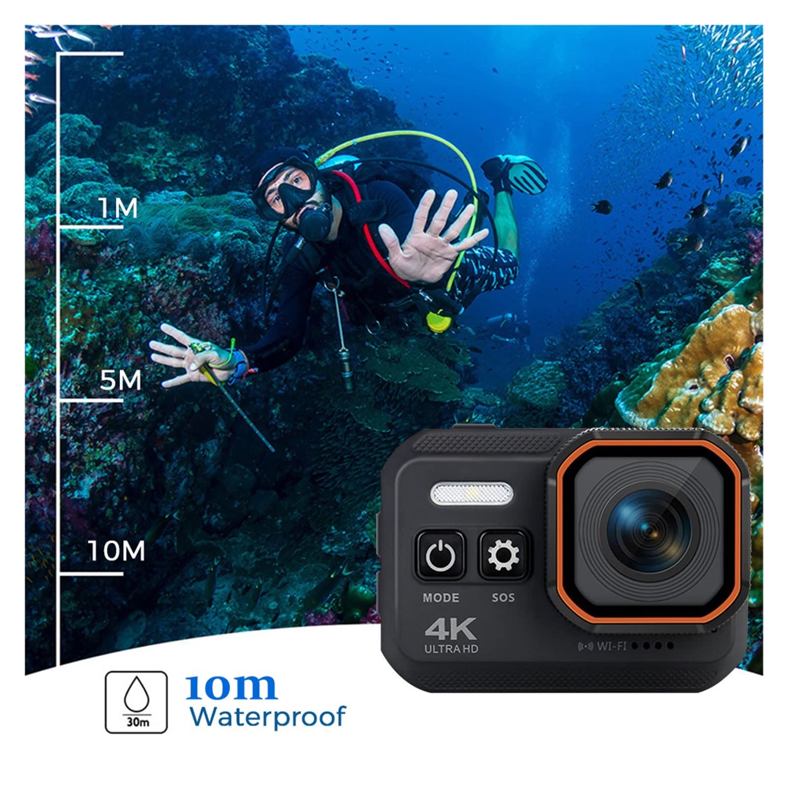 BODORME 4K Waterproof Action Camera with Remote Control & Touch Screen - 16GB TF Card Included - Ideal for Helmet Mounting, Snorkeling, Driving, and Sports Recording