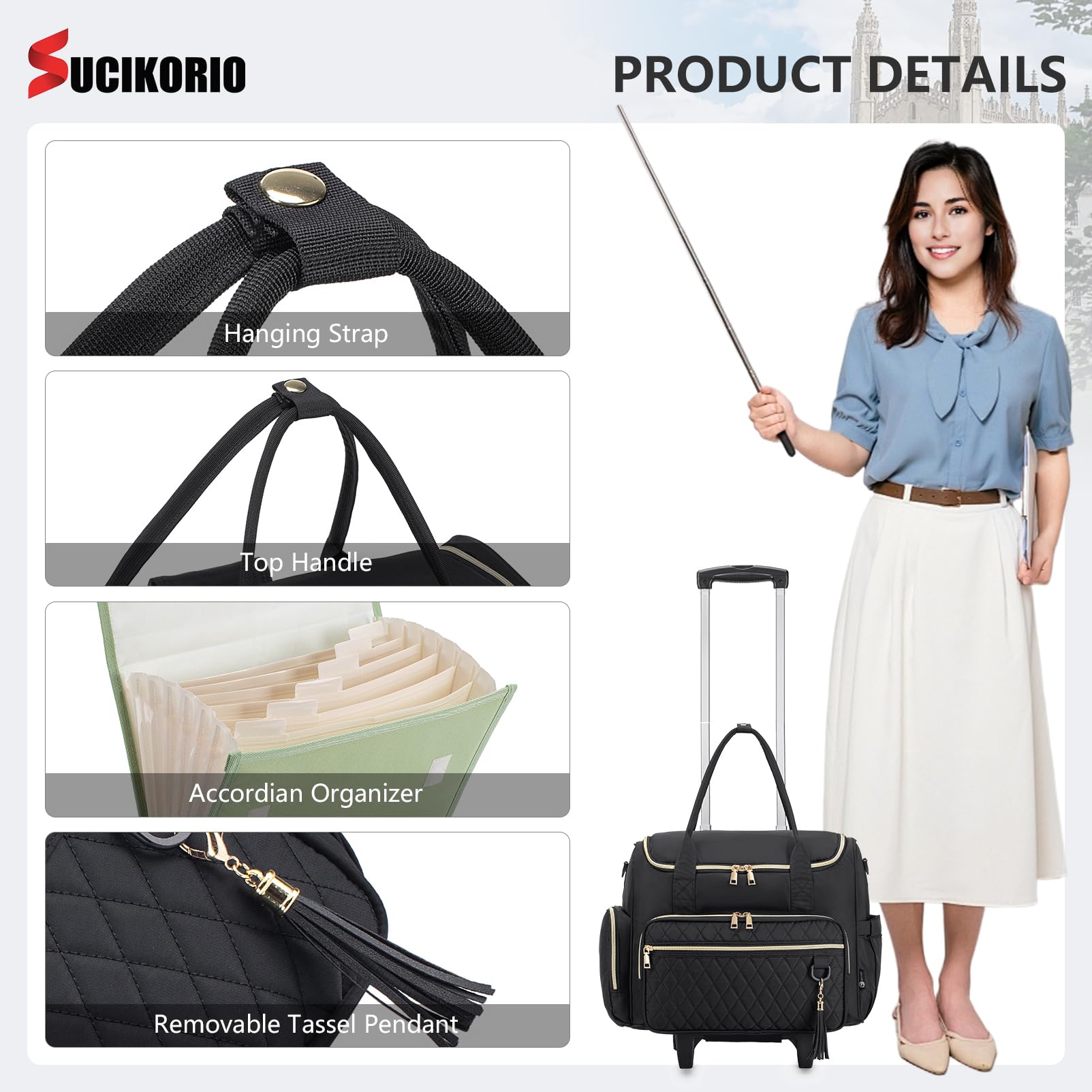 17.3 Inch Rolling Laptop Bag for Women - 3-in-1 Waterproof Wheeled Briefcase & Teacher Tote Bag - Perfect for Business Travel, Office Commute & School Use
