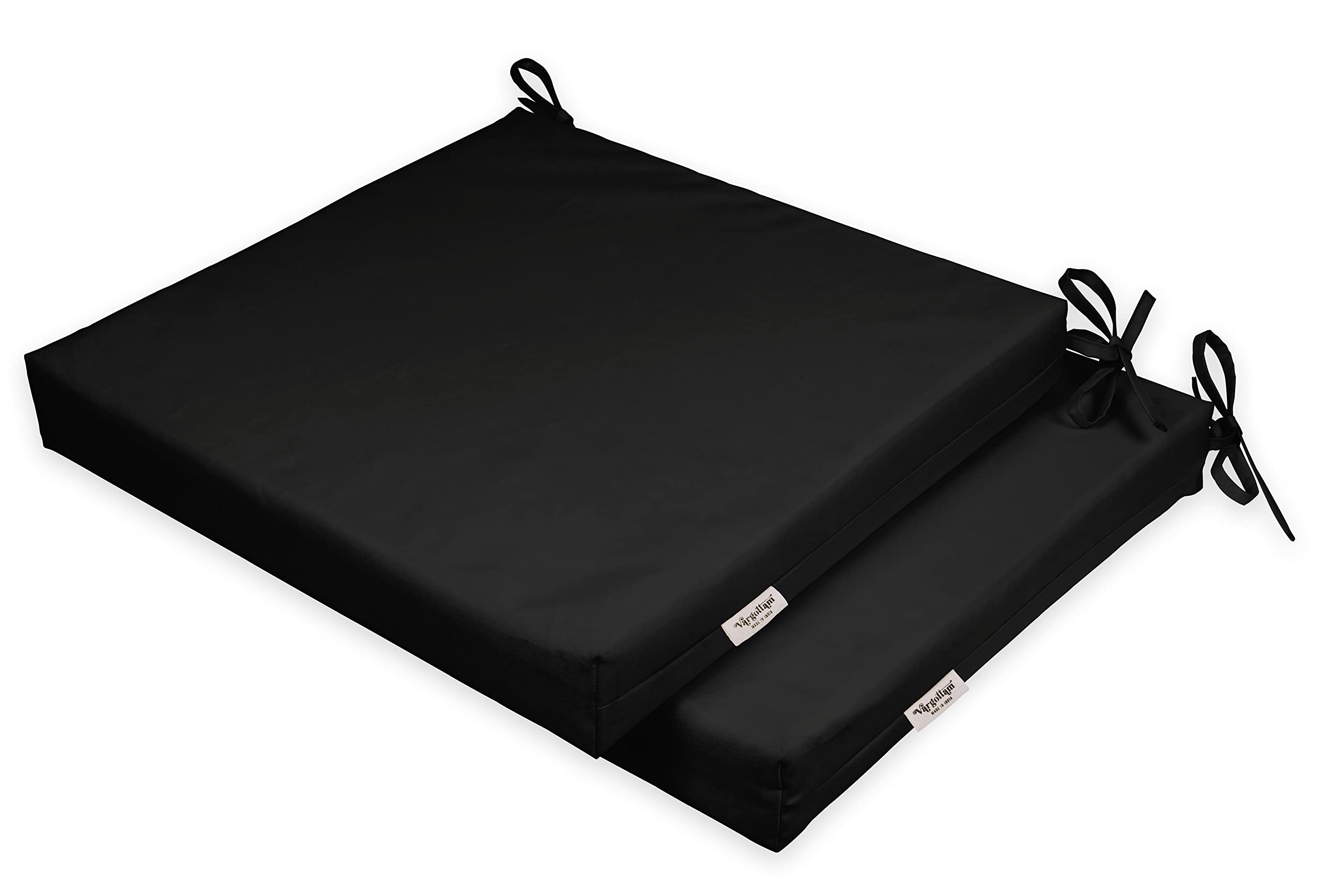 20x20 Inch Indoor/Outdoor Square Chair Cushions with Ties - Set of 2 Black Patio Seat Cushions for Garden Furniture, Deck Chairs & Outdoor Decor - Perfect for Backyard, Poolside and Patio Relaxation
