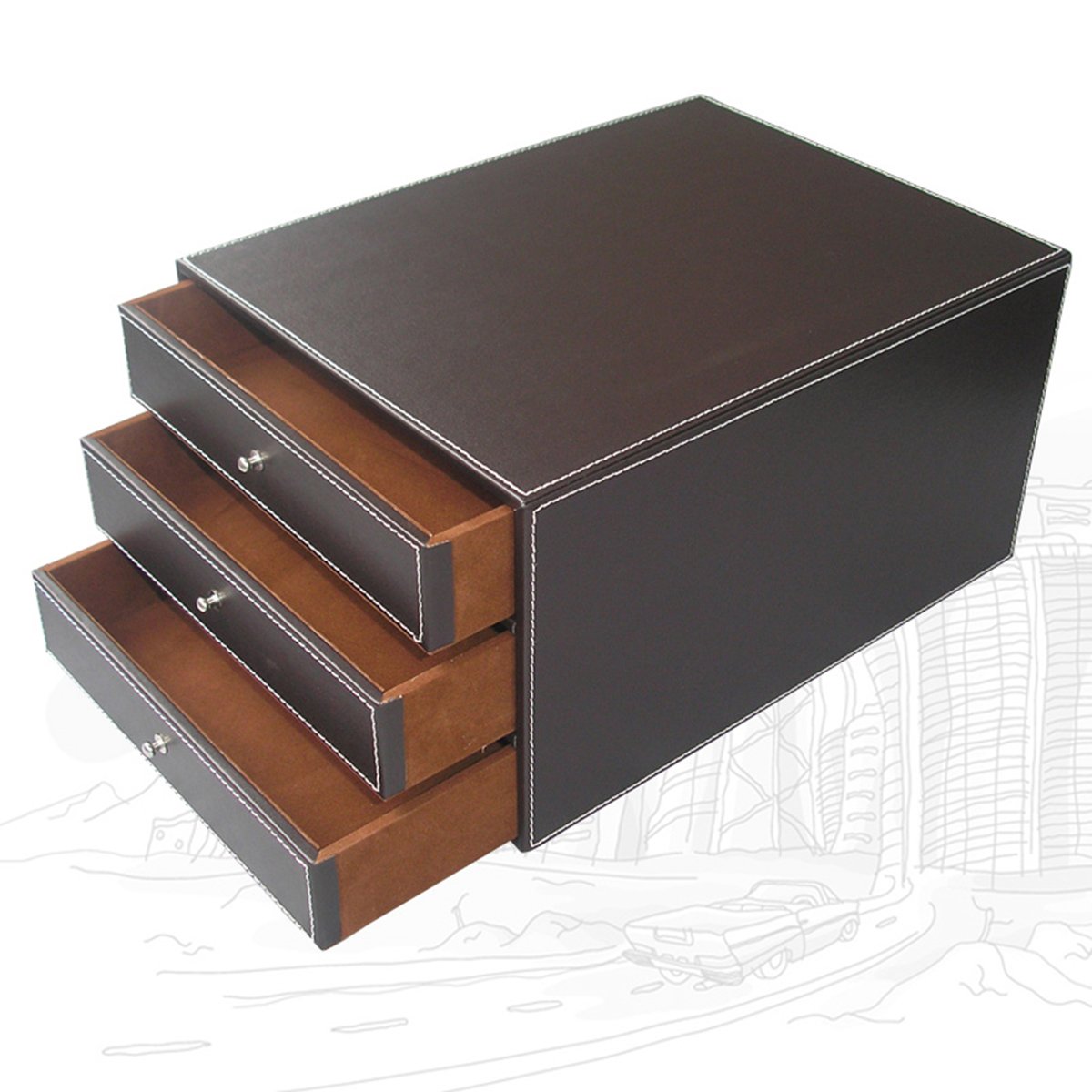 KINGFOM 8-Piece PU Leather Desk Organizer Set - Magazine File Holder, Stackable Paper Tray with Drawer for Home, Office & School (Brown) - Perfect for Organizing Documents, Stationery & Office Supplies