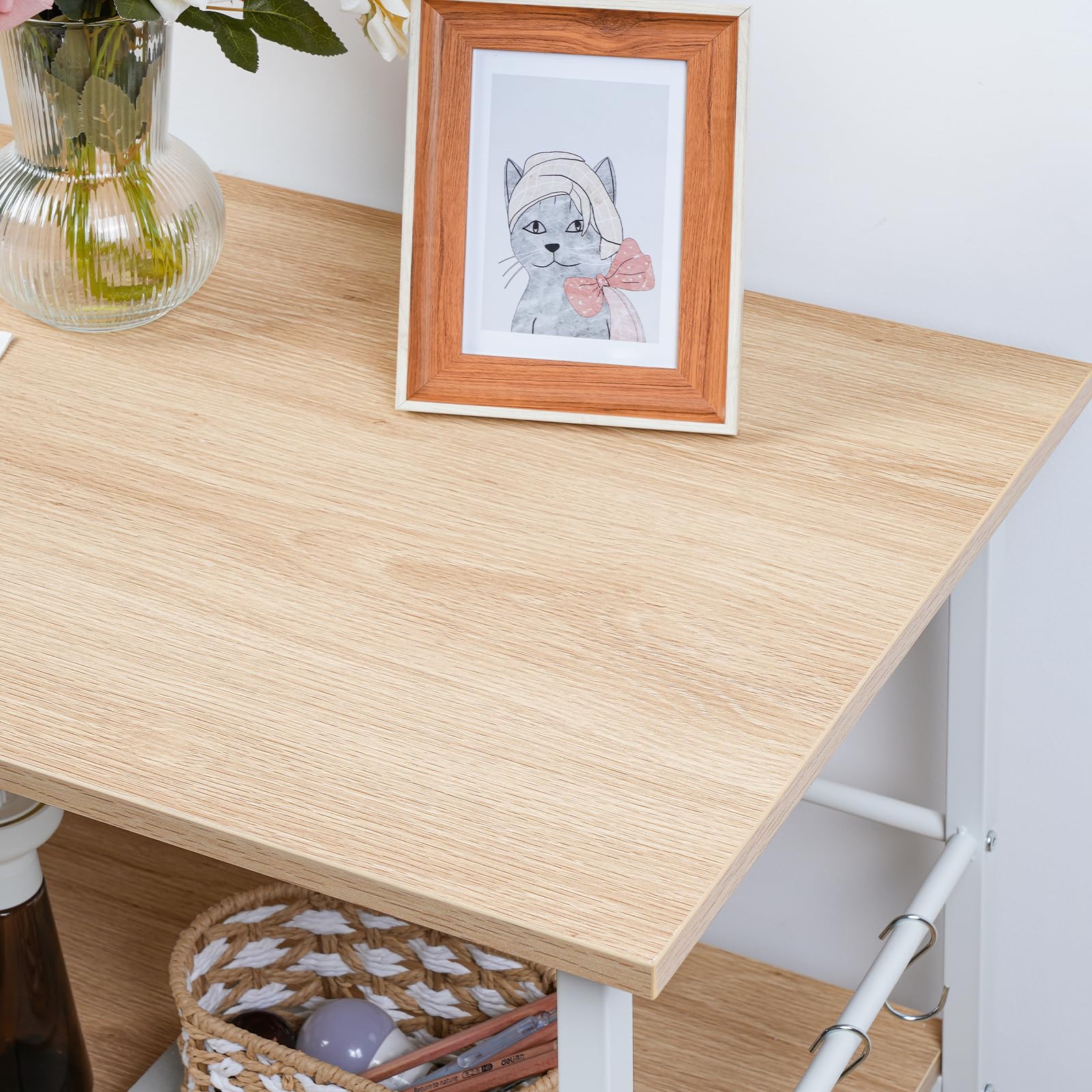 HOOBRO Kitchen Island with Storage & Power Outlet, 3-Tier Coffee Station & Microwave Stand - Natural White WN021ZD01 | Perfect for Small Kitchens, Breakfast Nooks & Dining Room Organization