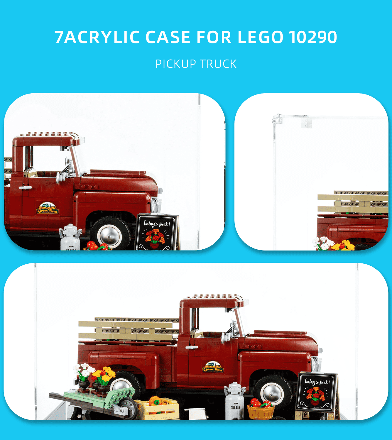 LEGO Pickup Truck 10290 Display Case - Clear Acrylic Showcase for Collectible Model | Perfect for Home Decor, Office Display & Gift Giving