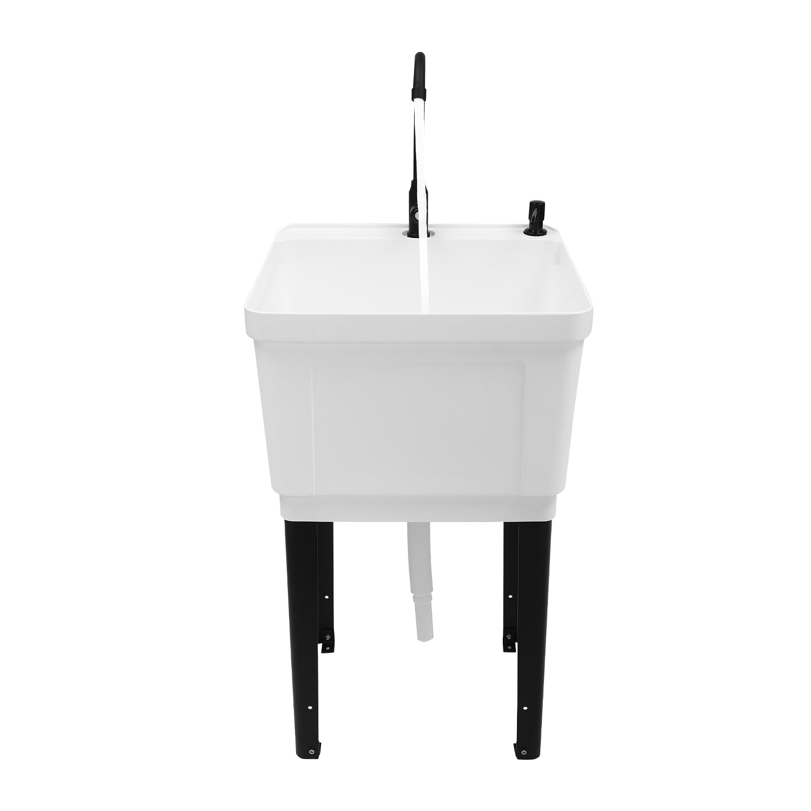 Extra-Deep Freestanding Plastic Utility Sink - Heavy Duty Laundry Tub for Basement, Garage, Workshop & Laundry Room | Durable White Utility Sink for Washing Clothes, Cleaning Tools & Household Chores