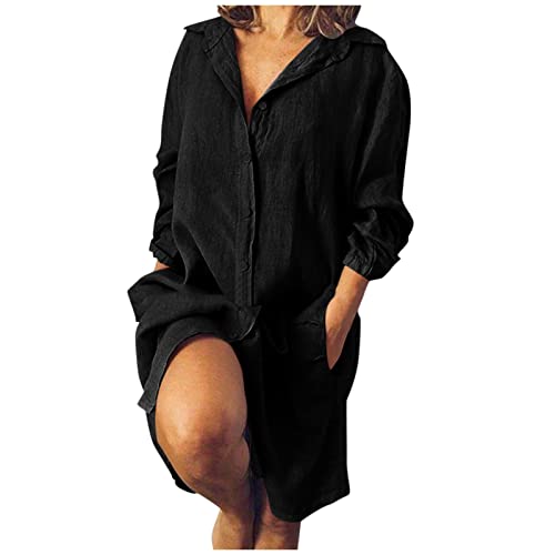 Women's Floral Summer Beach Dress - V-Neck Long Sleeve Button Down Dress with Pockets | Knee Length Casual Sundress for Vacation, Spring Outing & Outdoor Date Night