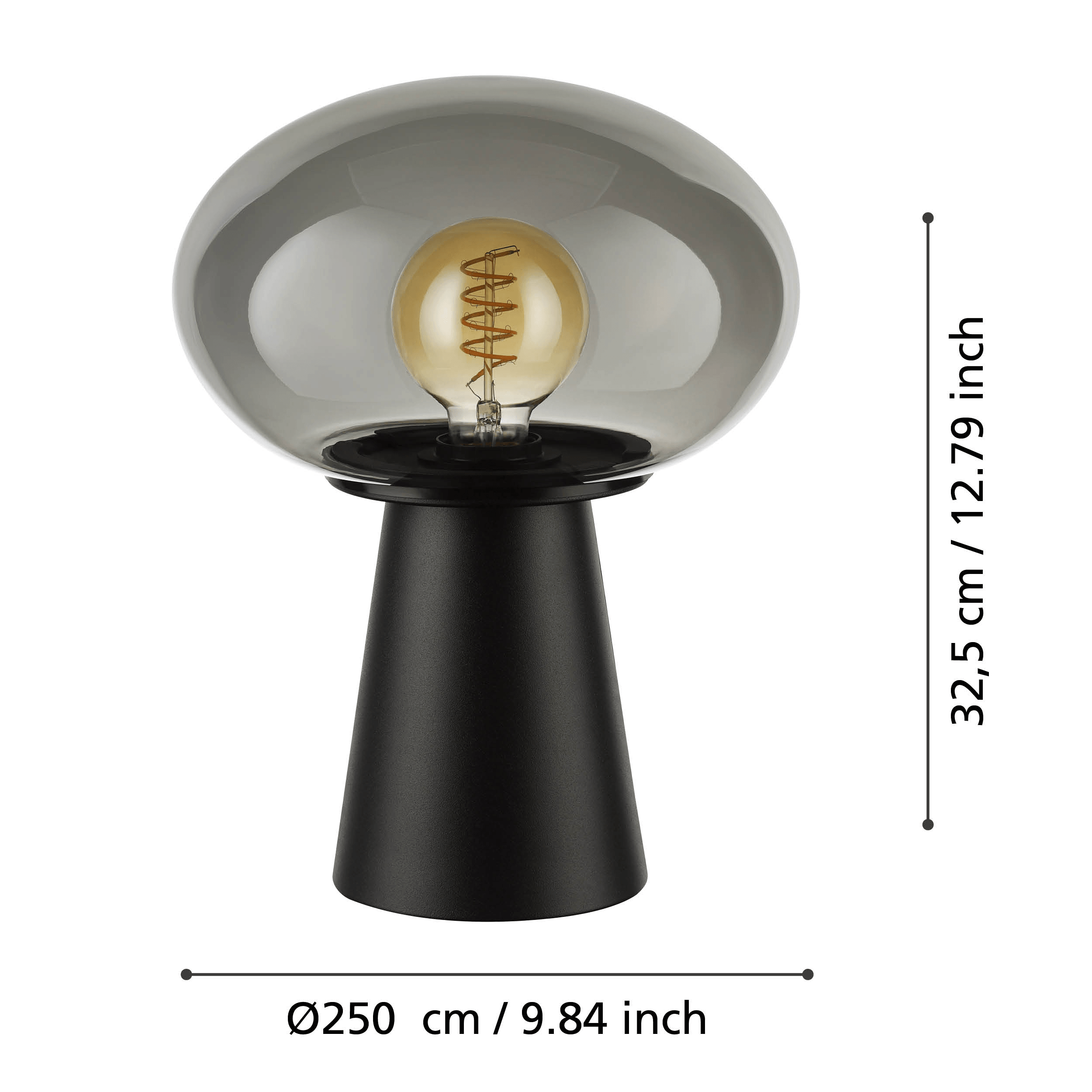 Eglo Madonnina Modern Black Table Lamp with Vaporized Glass Globe - Elegant Home & Office Lighting for Living Room, Bedroom, or Study Desk