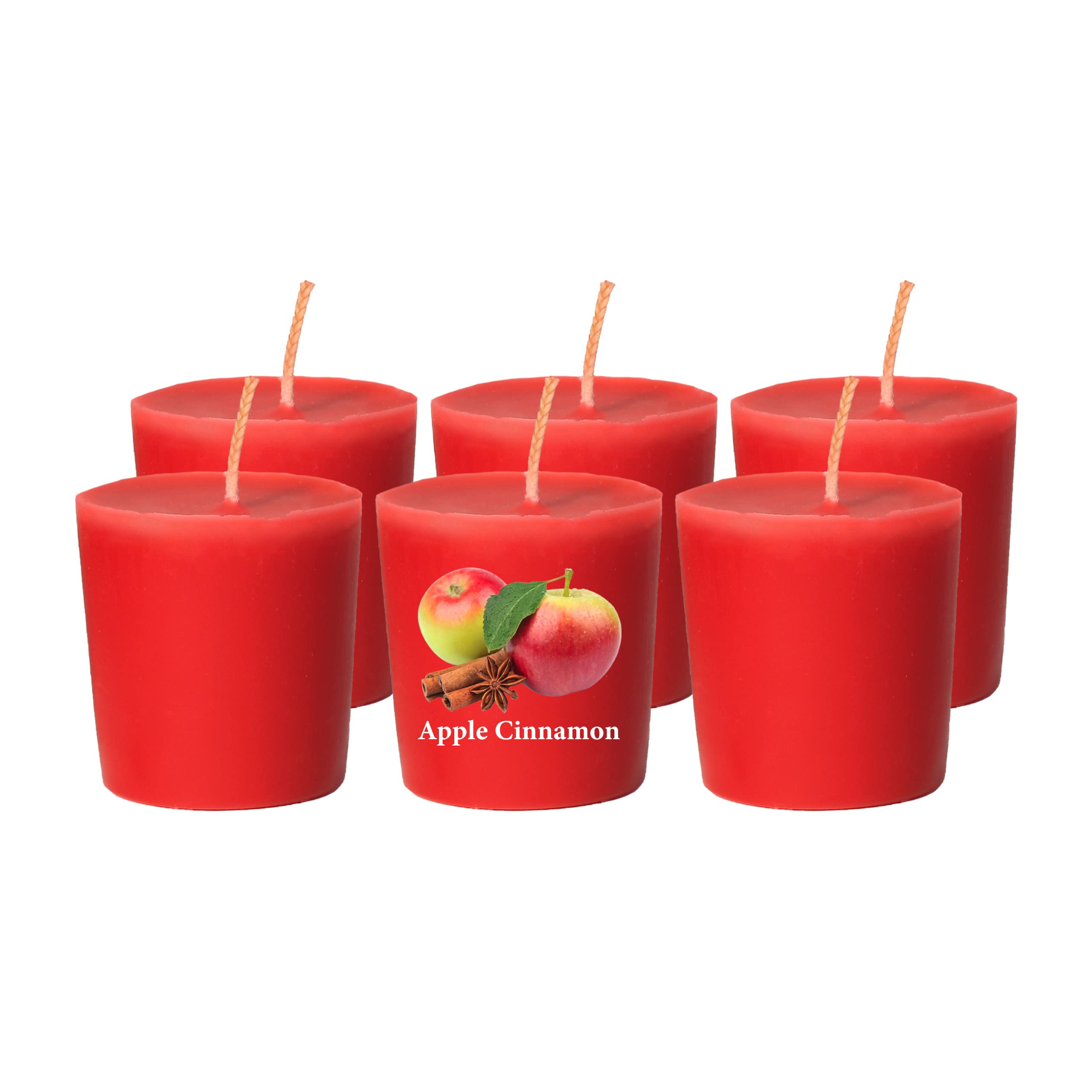 Premium Apple Cinnamon Scented Votive Candles - Long-Lasting 15 Hour Burn Time - Handmade in USA (Pack of 6) - Perfect for Home Decor, Relaxation & Holiday Gifts