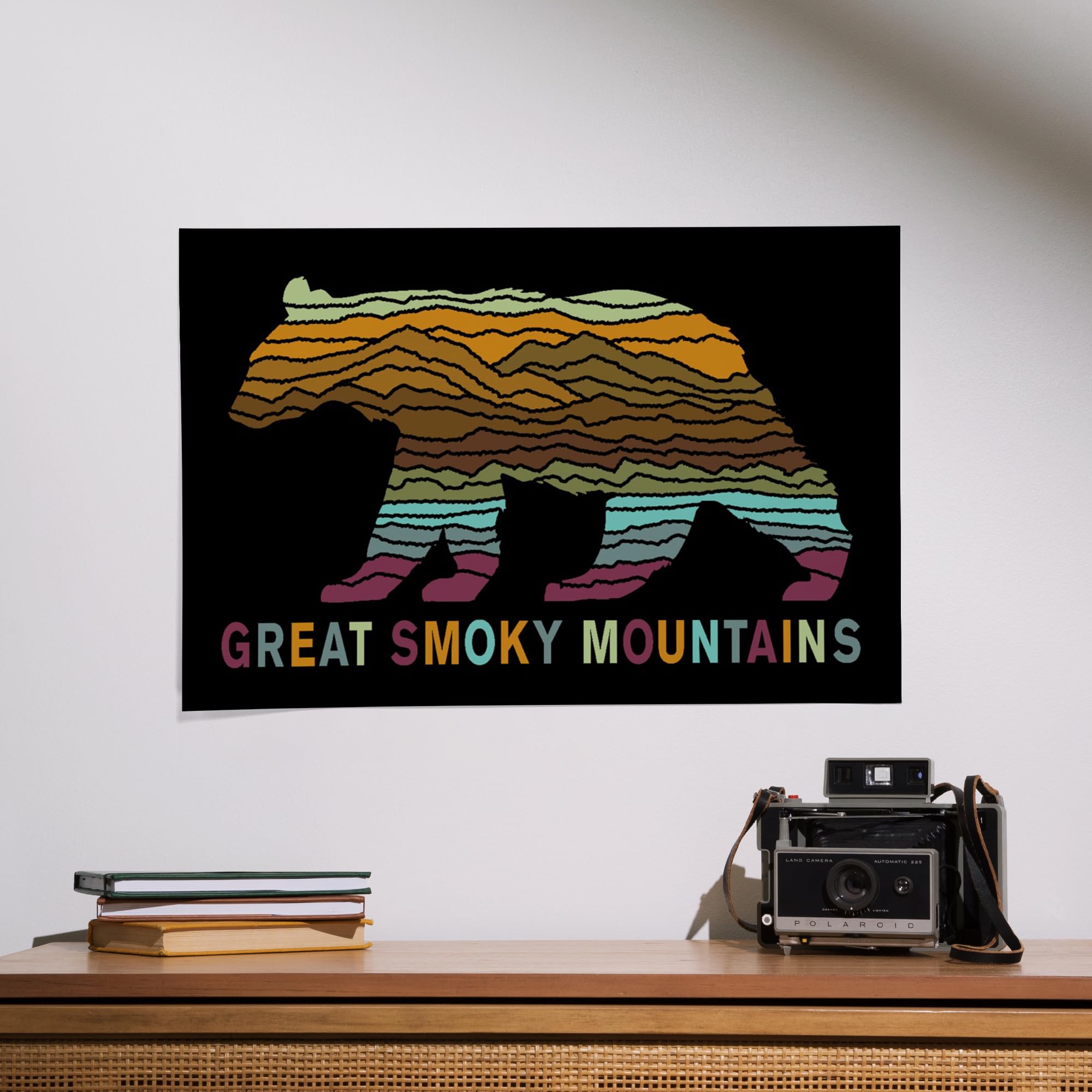 16x24 Inch Giclee Art Print - Great Smoky Mountains Landscape with Black Bear, Abstract Nature Wall Decor for Living Room, Bedroom & Office