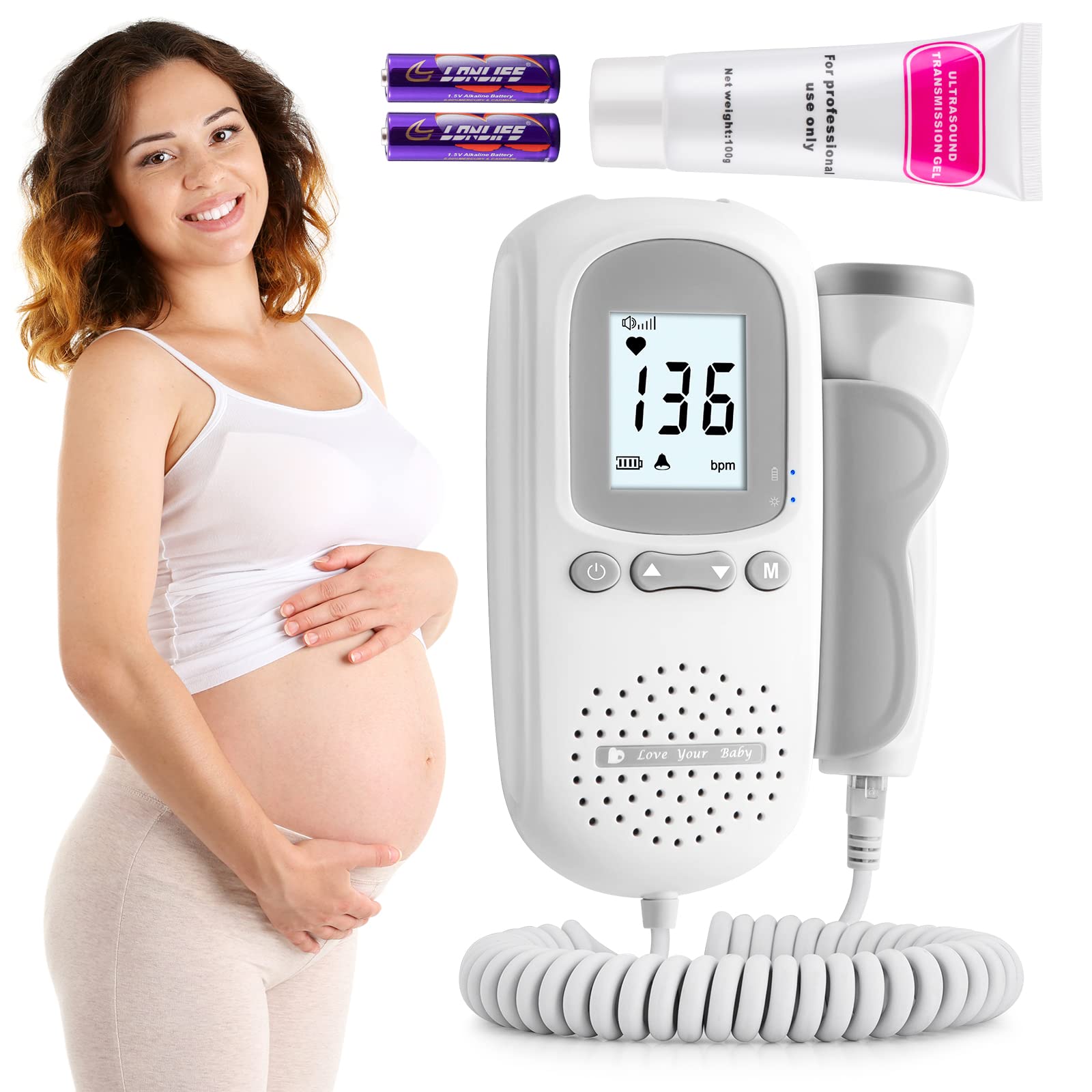 Portable Doppler Fetal Heart Rate Monitor for Pregnancy - Baby Heartbeat Monitor with LCD Display & Audio Output | Home Use, OB/GYN Office, Prenatal Care Gift for Expecting Mothers