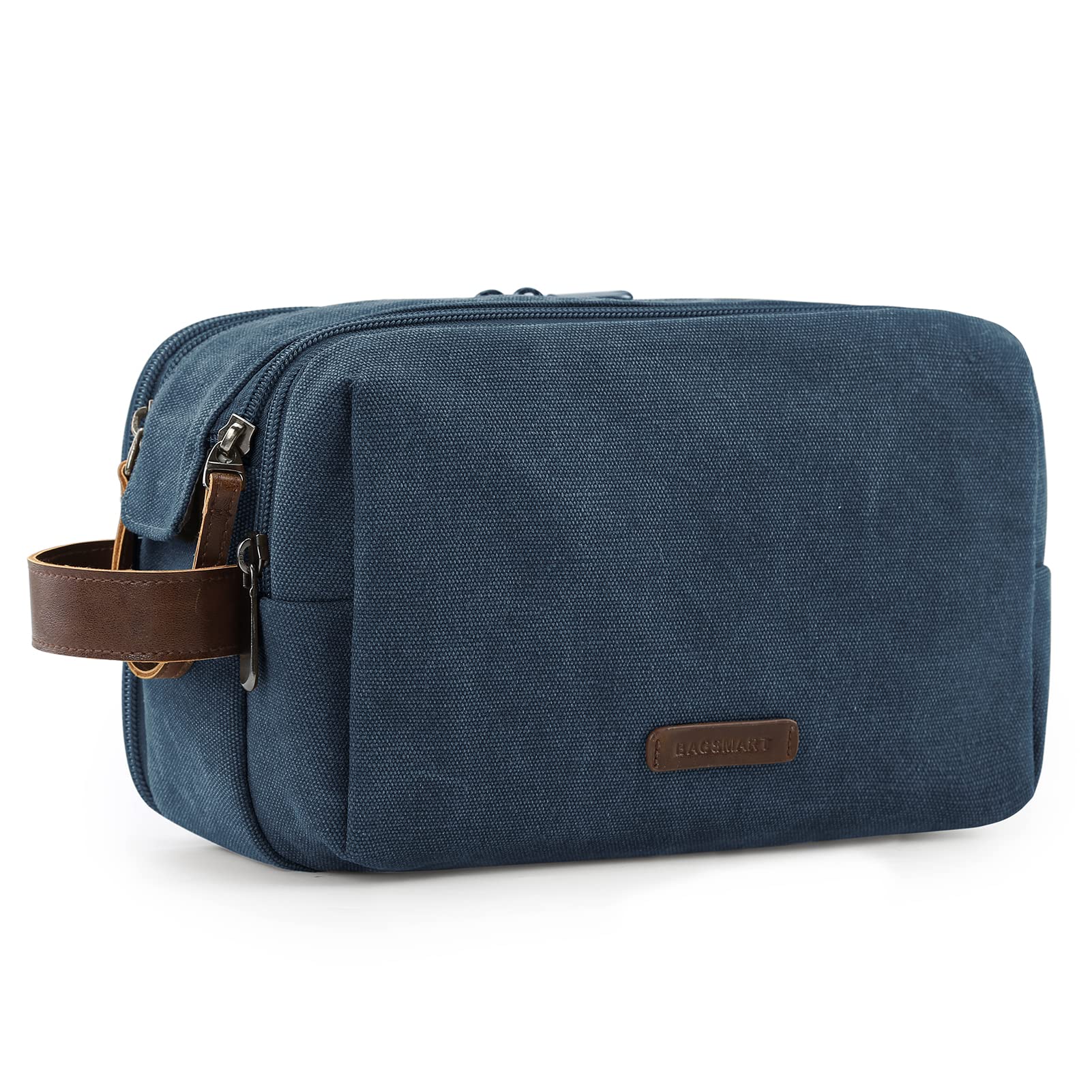 BAGSMART Large Water-resistant Canvas Toiletry Bag for Men - Travel Shaving Dopp Kit Organizer with Multiple Pockets, Navy Blue - Perfect for Gym, Camping & Business Trips