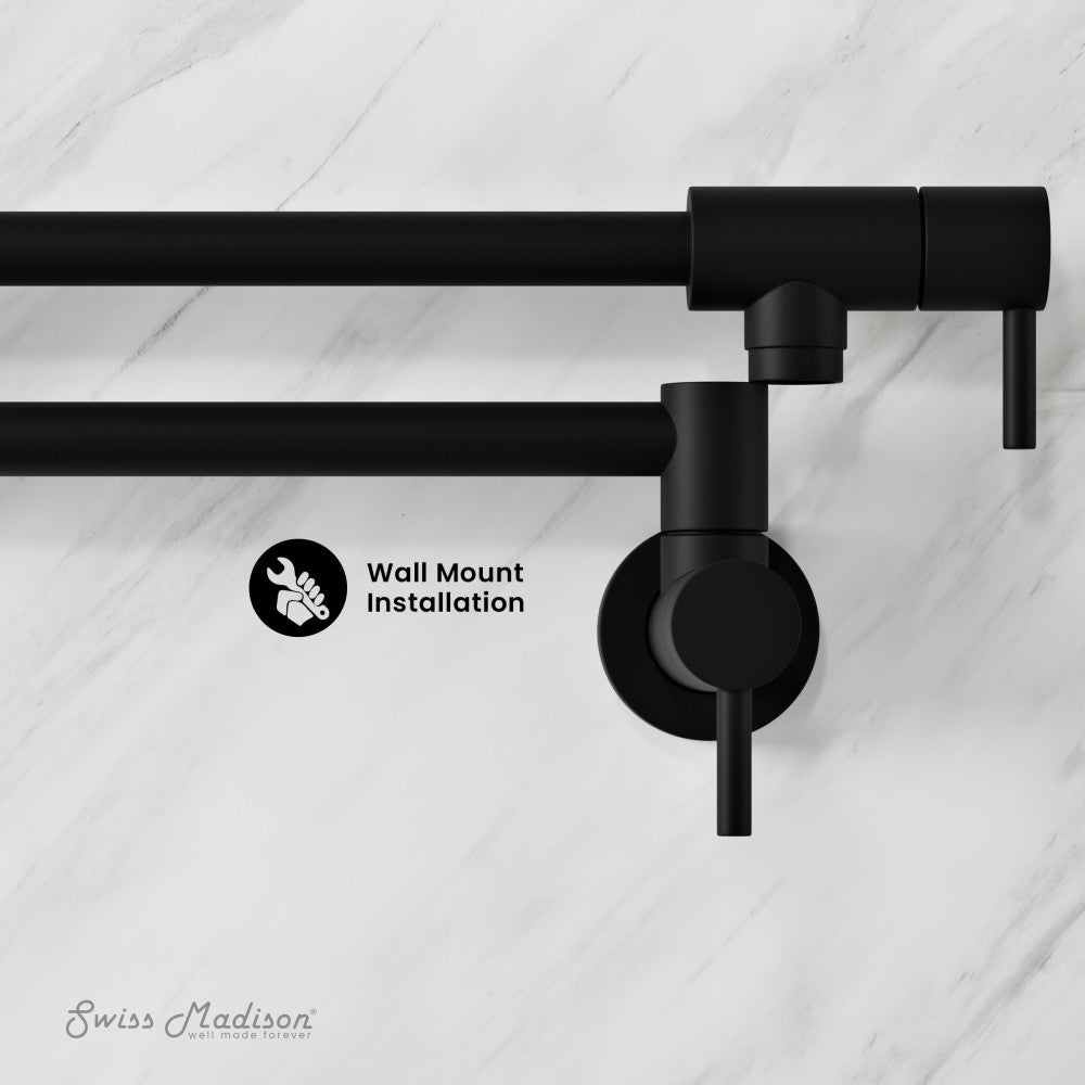 Matte Black Ivy Retractable Wall Mounted Pot Filler - Stainless Steel Kitchen Faucet for Easy Cooking & Filling Large Pots (Perfect for Home Chefs & Commercial Kitchens)