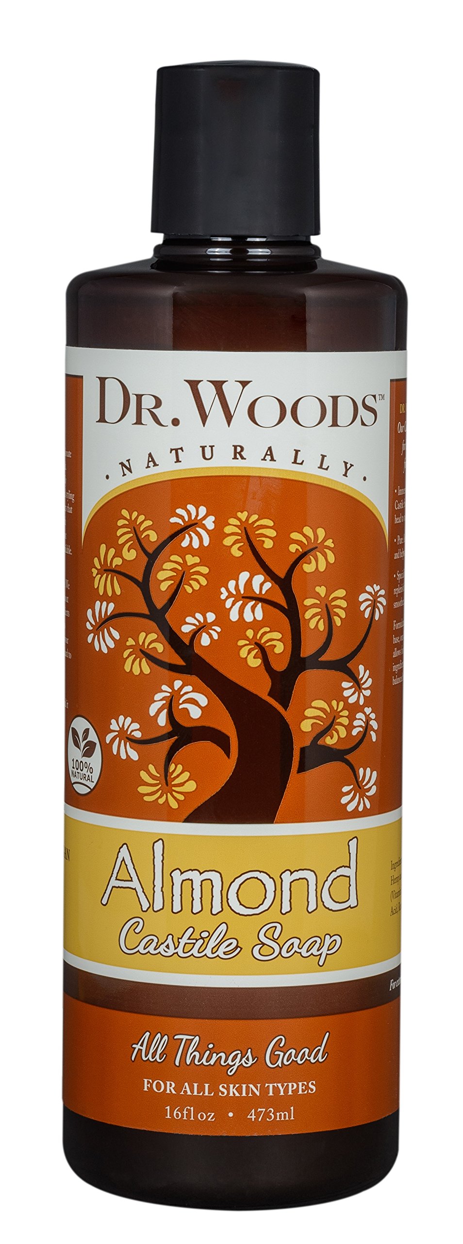 Dr. Woods Pure Castile Soap - Almond Scent - 16 oz Liquid Soap for Face, Body & Hair - Vegan, Cruelty-Free & Organic - Perfect for Shower, Bath & Hand Washing