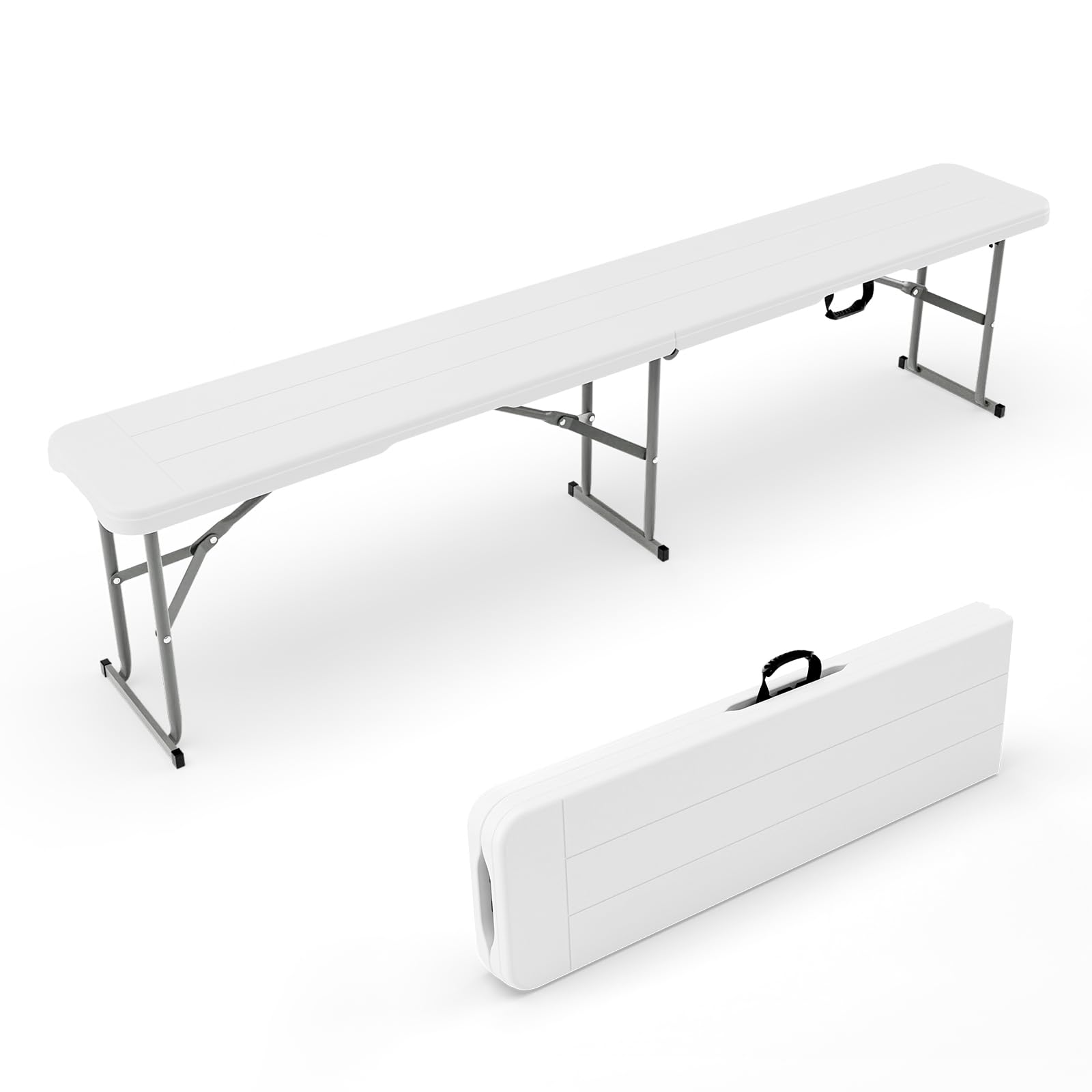 VINGLI 6ft White Plastic Folding Bench - Portable Indoor Outdoor Picnic Table for Camping, Dining, Garden & Soccer | Smooth HDPE Tabletop | Multipurpose Seat for Parties & Entertaining (1 Pack) - Perfect for Backyard BBQs, Beach Trips & Tailgating