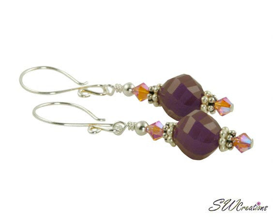 Amethyst Iridescent Pink Beaded Crystal Earrings for Women - Elegant Dangle Drop Jewelry for Party, Wedding & Special Occasions