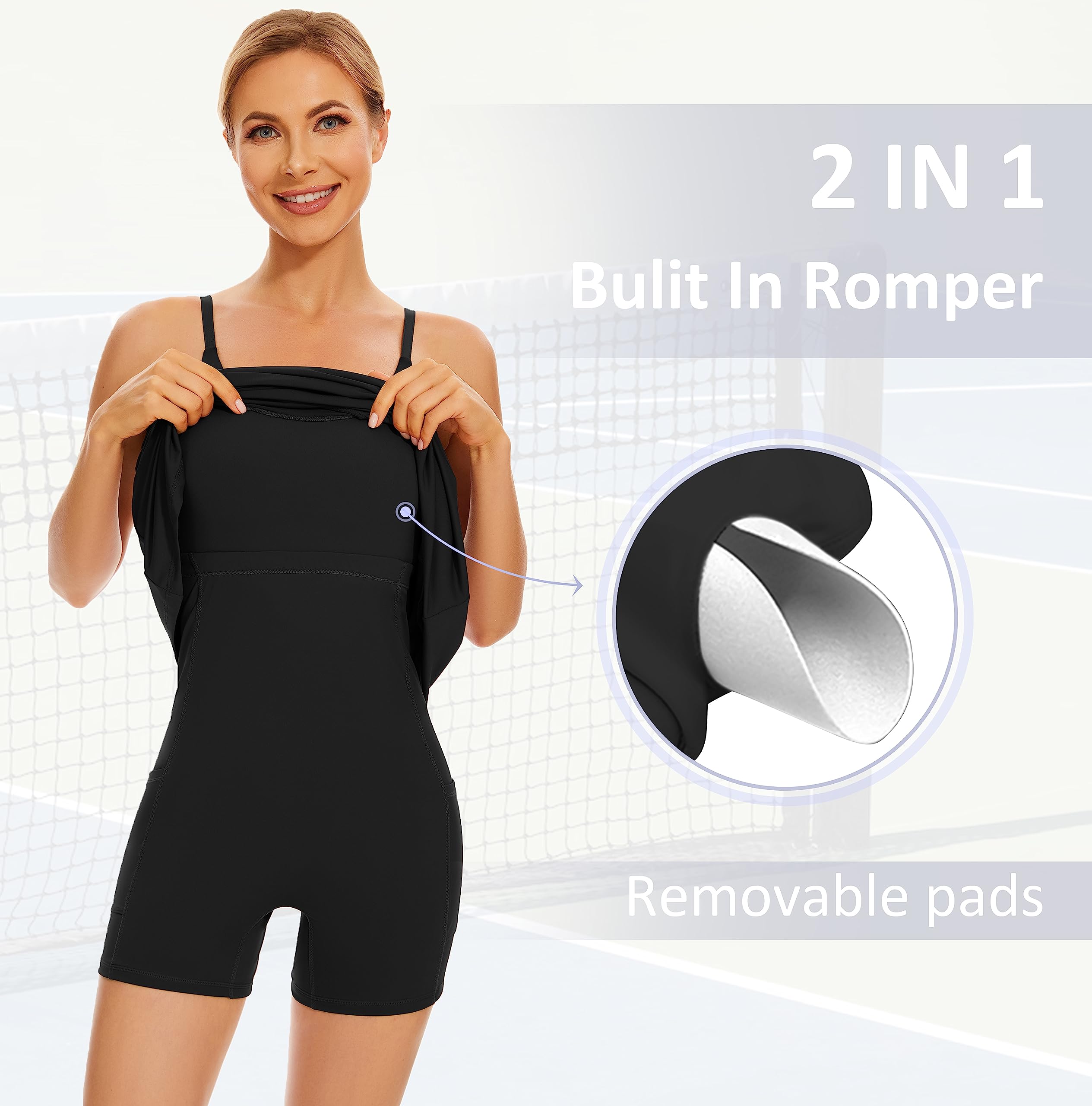 Women's Tennis Dress with Built-in Bra & Shorts - Athletic Workout Dress for Running, Golf & Gym - Breathable & Pockets for Convenience - Perfect for Sports & Casual Wear
