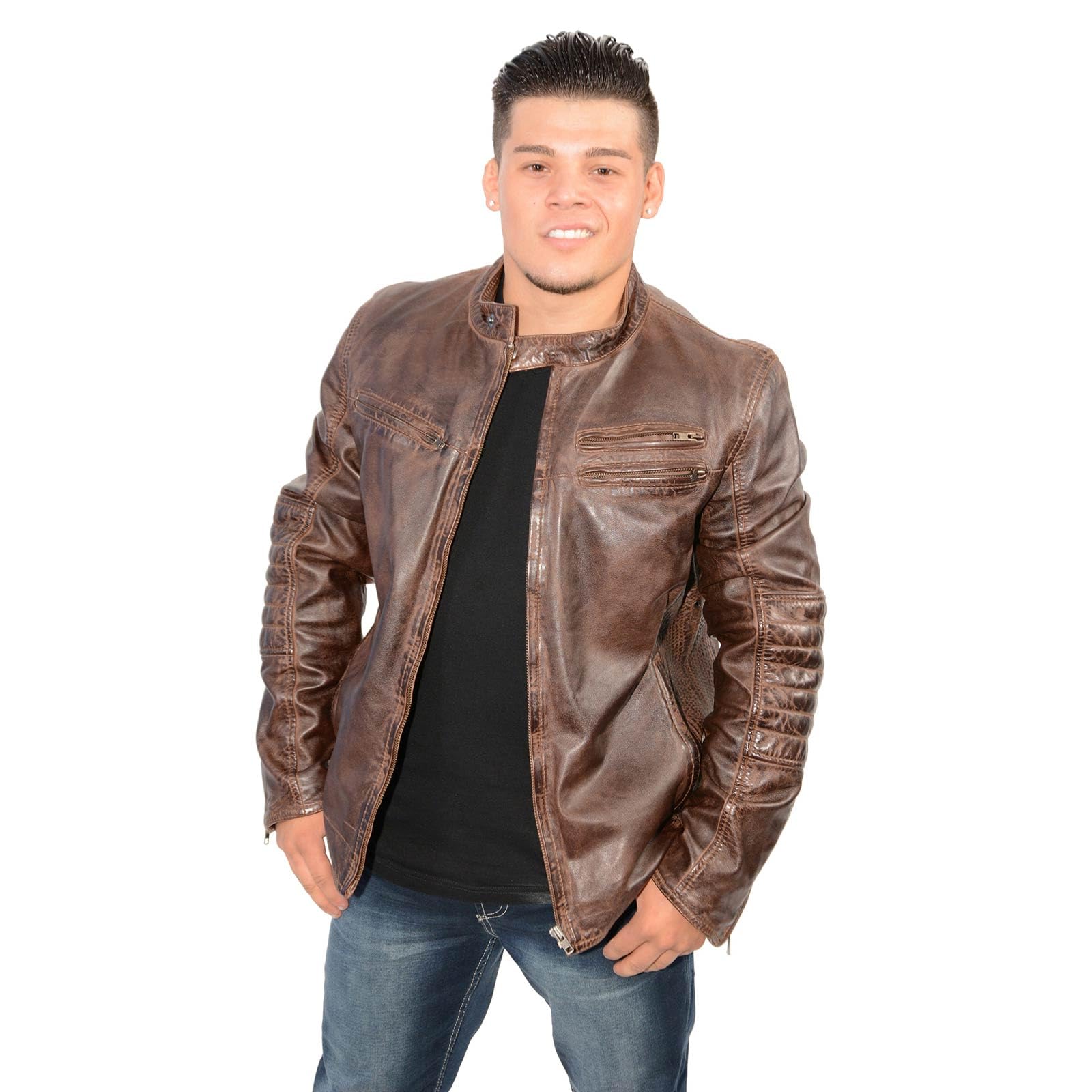 Milwaukee Leather SFM1805 Men's Black Side Stitch Cafe Racer Lambskin Leather Jacket – Stylish Motorcycle & Casual Wear for Men